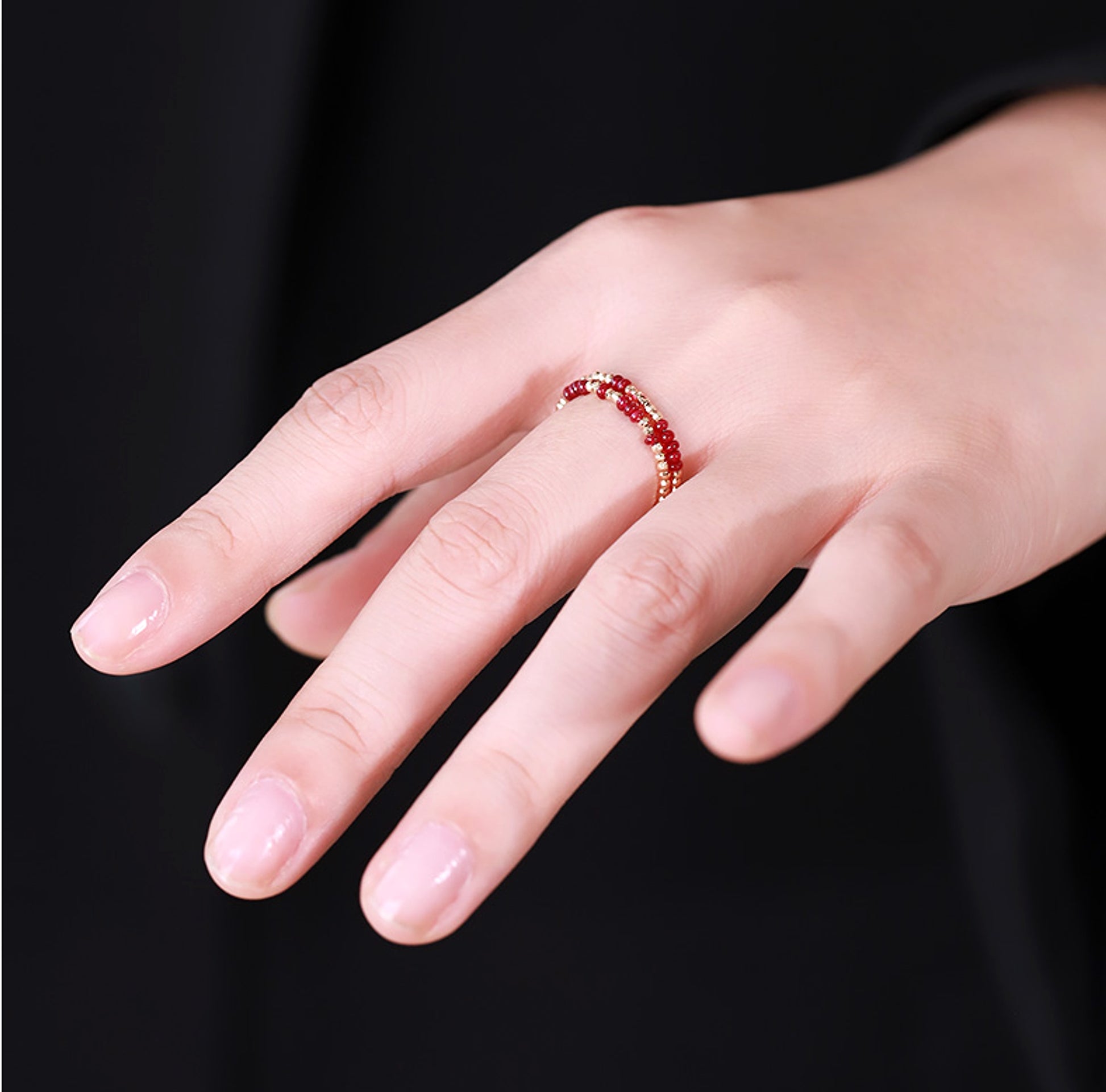 Pigeon Blood Ruby Ring Female 18K Gold Treasure Double-layer Tail Ring Elastic Model - enhanced image 4