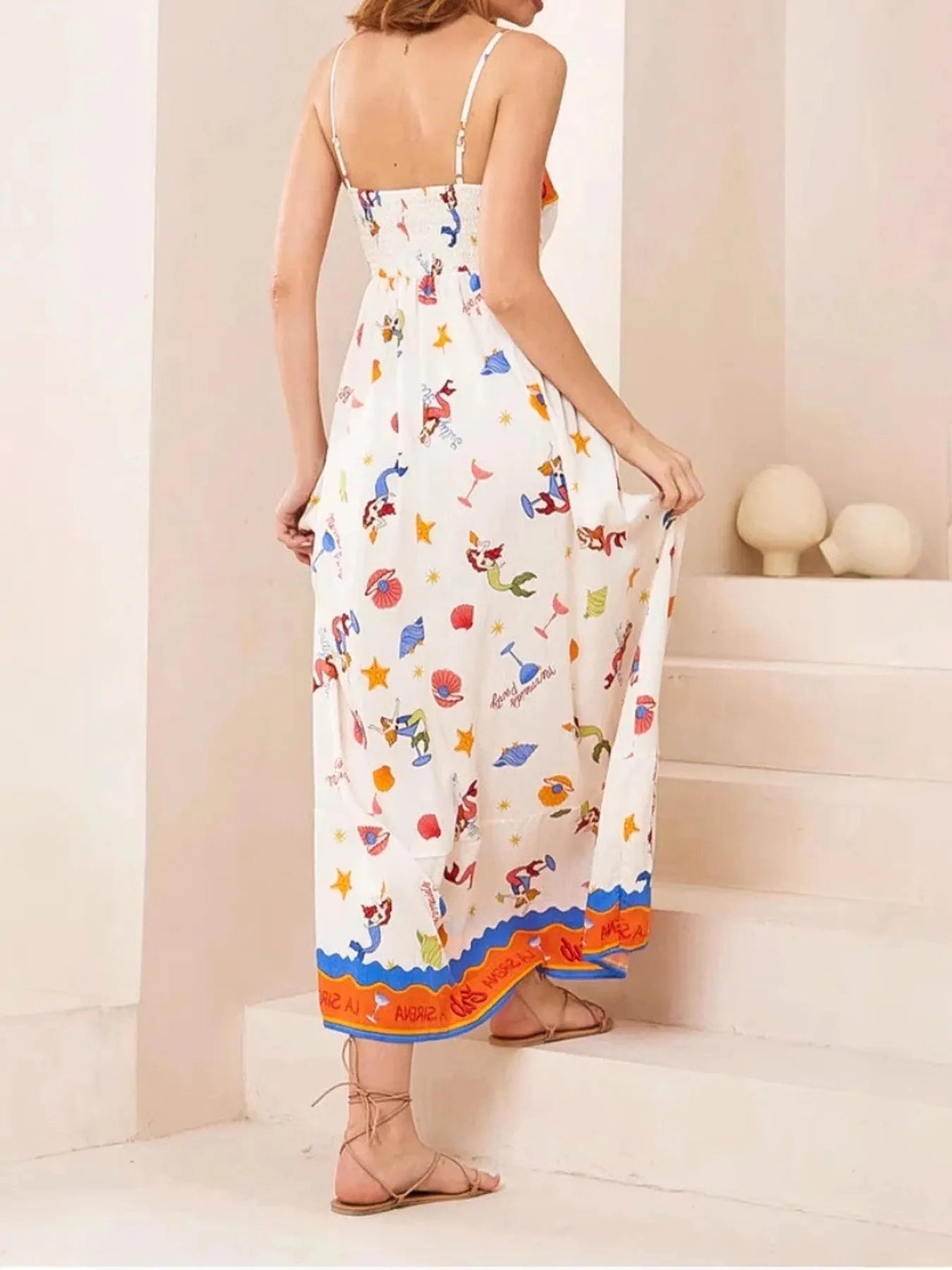 Printed Square Neck Summer Cami Dress - enhanced image 4
