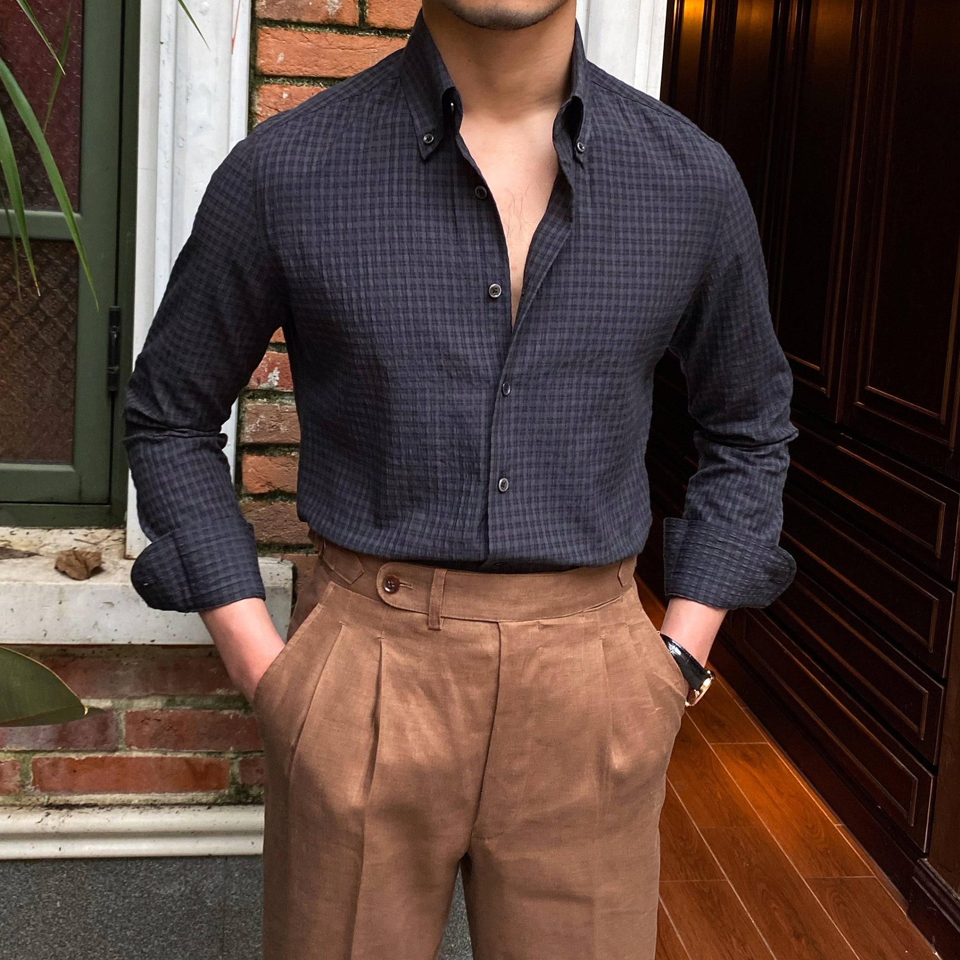 Retro Breathable Wrinkle Resistant DressShirt Italian Men - enhanced image 4