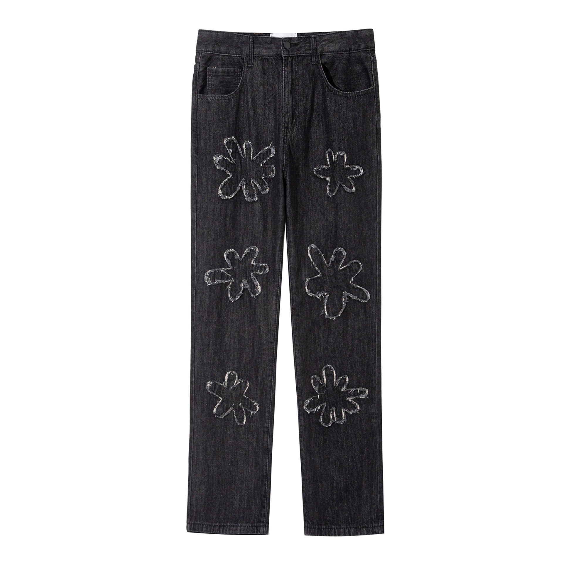 Retro Burnt Flowers Niche Wash Old Jeans For Men - enhanced image 4