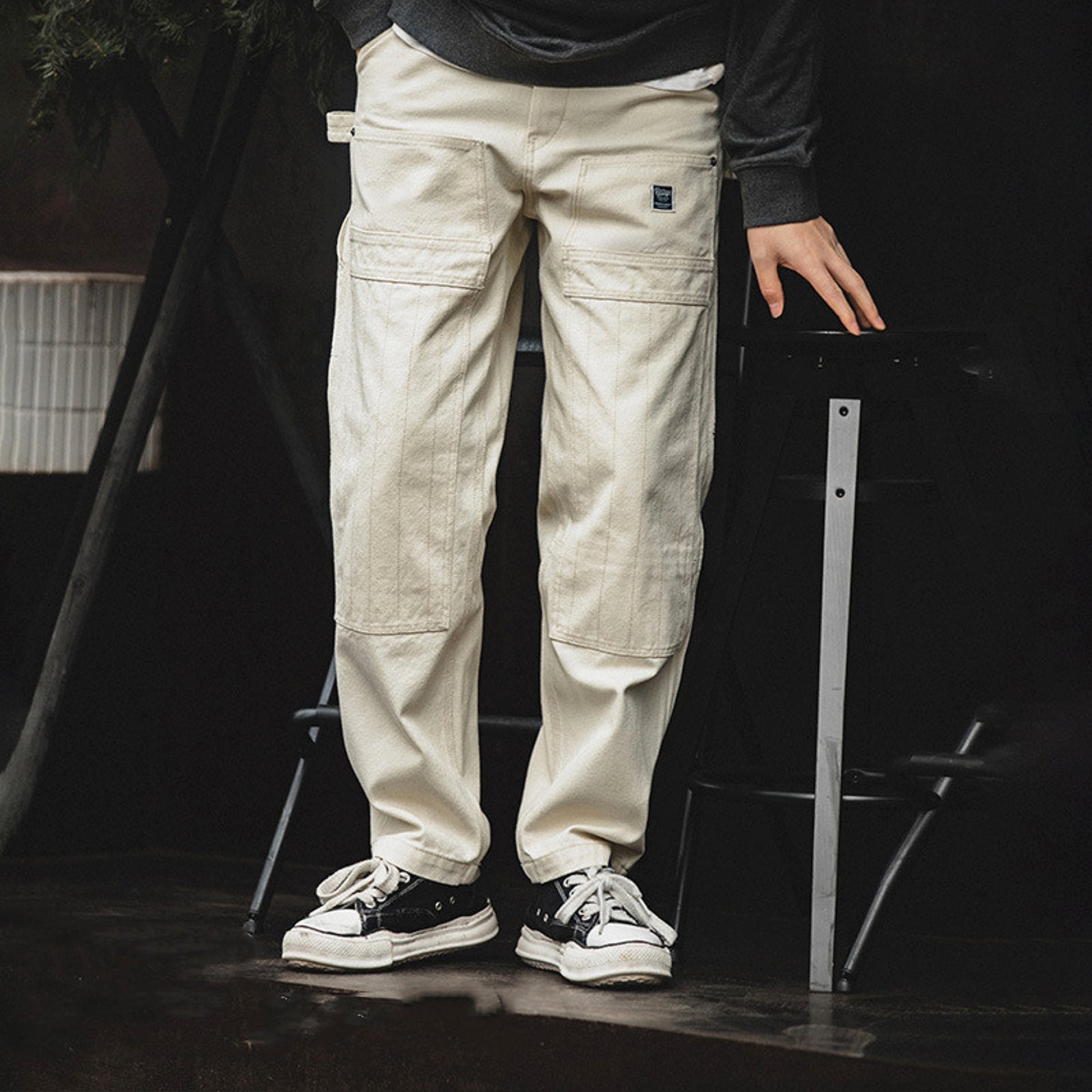 Retro Distressed Loose Creamy-white Jeans For Men - enhanced image 4