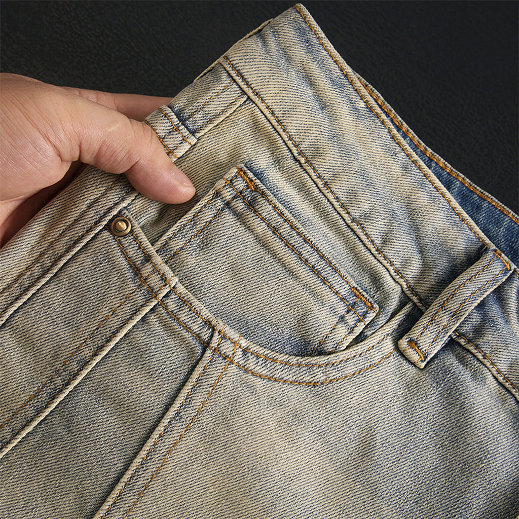 Retro Patchwork Motorcycle Jeans Men - enhanced image 4