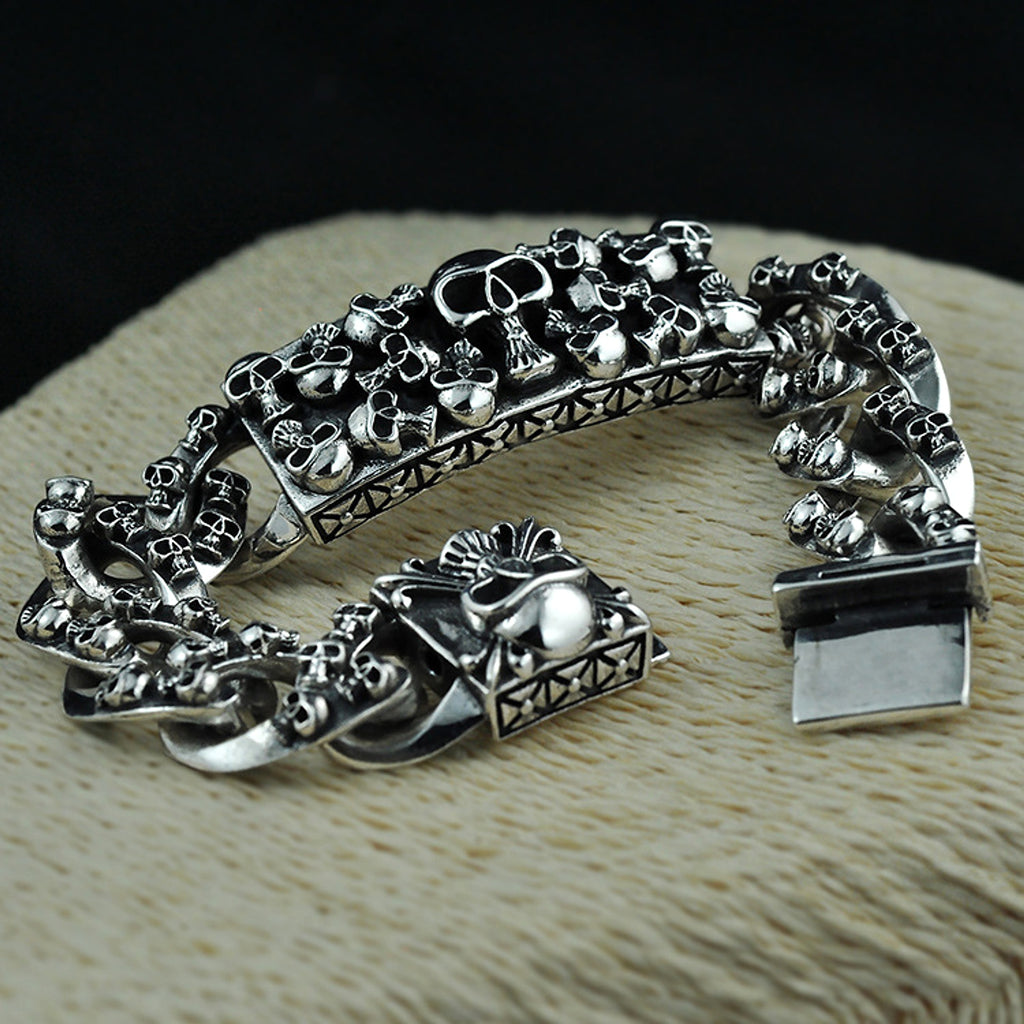 Retro Punk Fashion Men's Silver Hip-hop Bracelet - enhanced image 4
