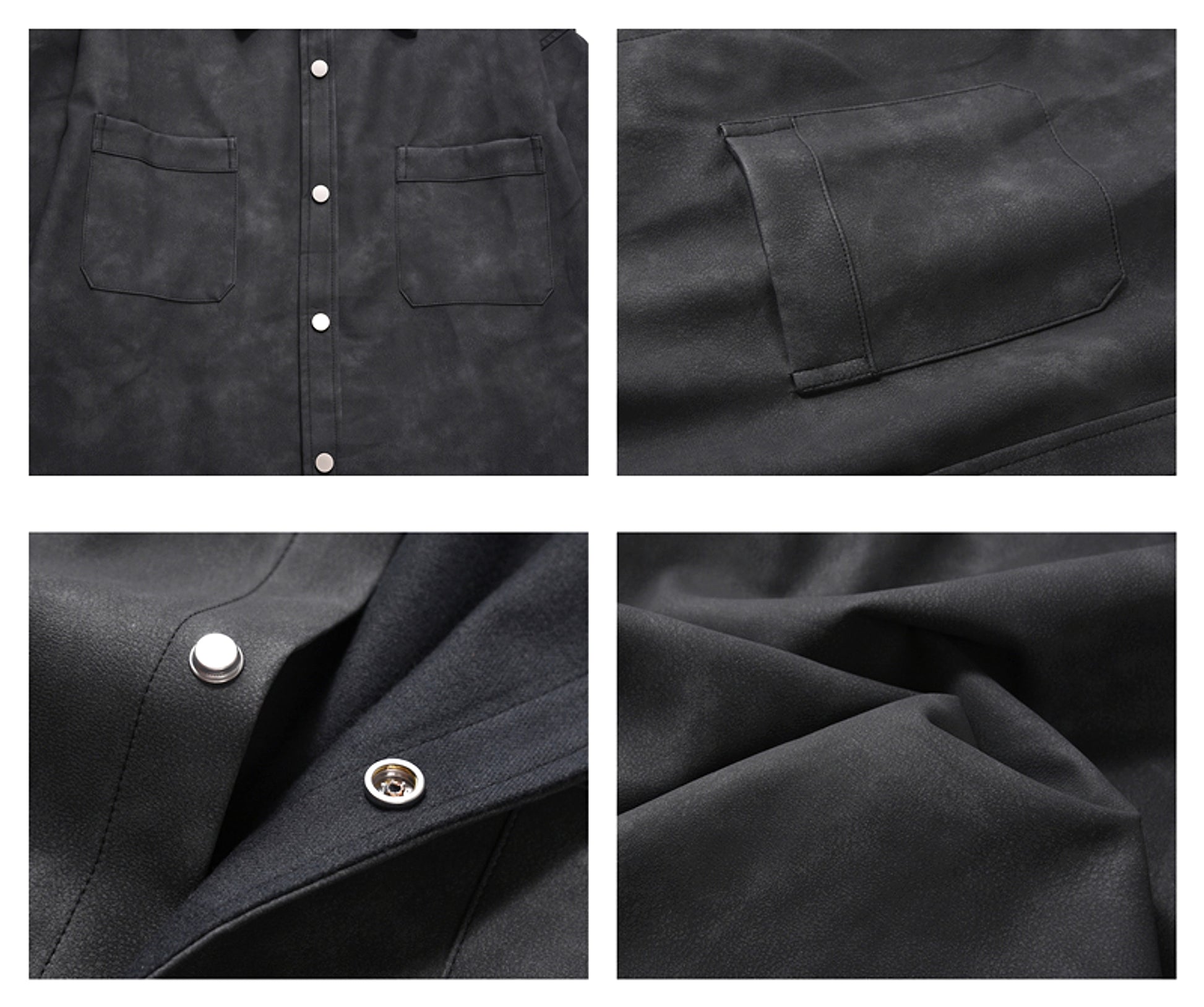 Retro Street Style Washed-out PU Leather DressShirt Men - enhanced image 4