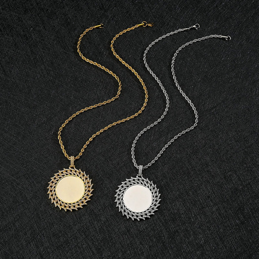 Personalized Round Diamond Sunflower Necklace – Custom Photo & Engraved Pendant - enhanced image 4