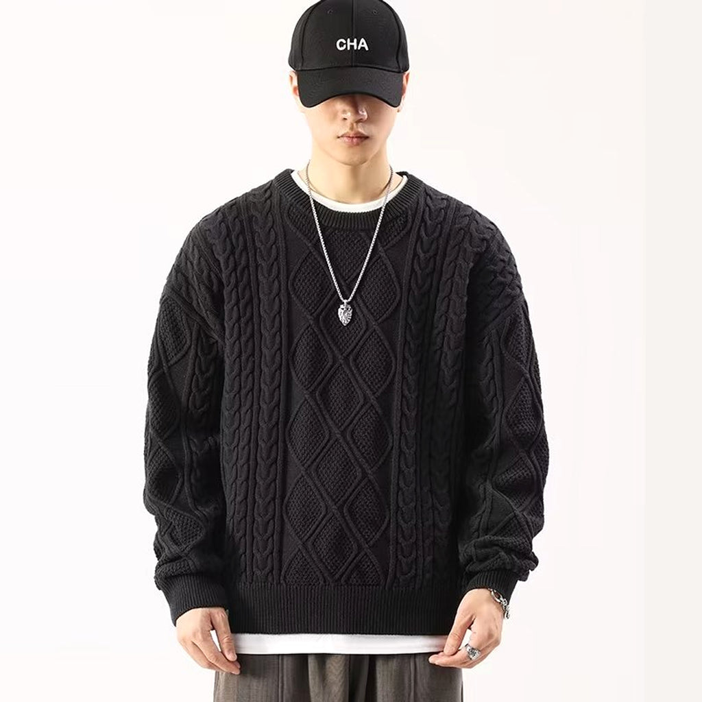 A1. Round Neck Sweater Men's Loose Sweater - enhanced image 4
