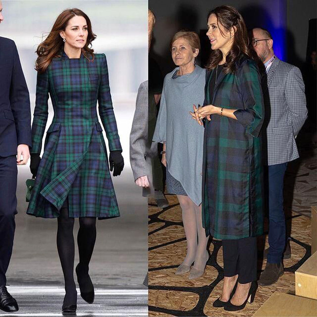 A1. Royal English Lapel Long Sleeve Plaid Waist Dress - enhanced image 4