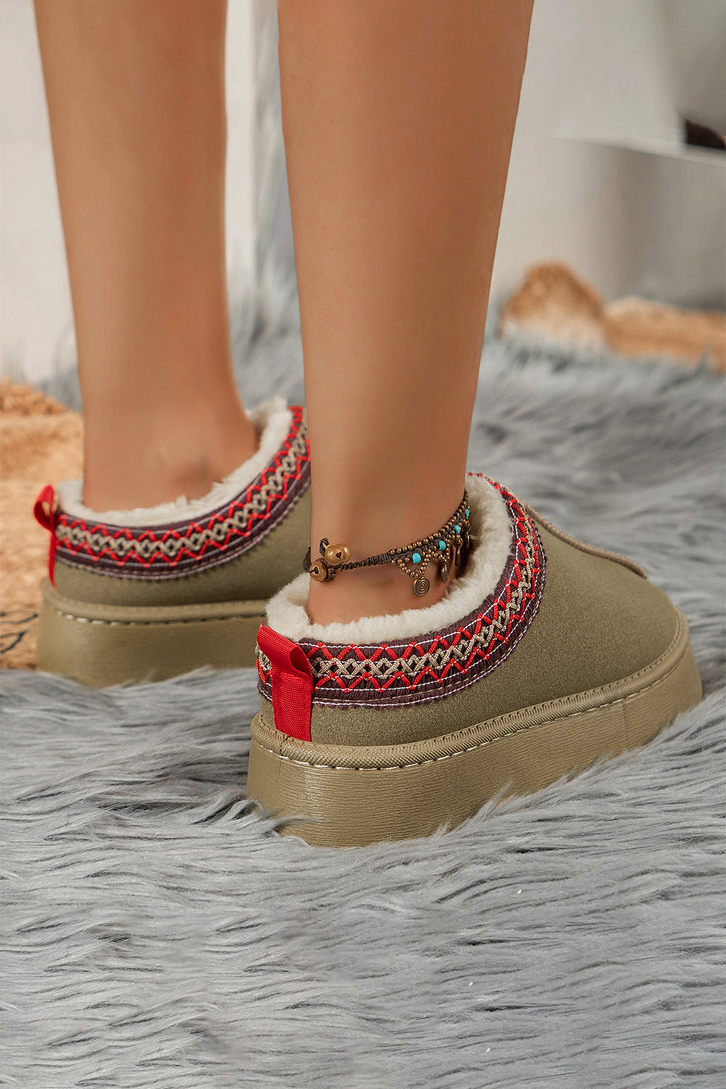 Sage Green Contrast Print Suede Plush Lined Snow Boots - enhanced image 4