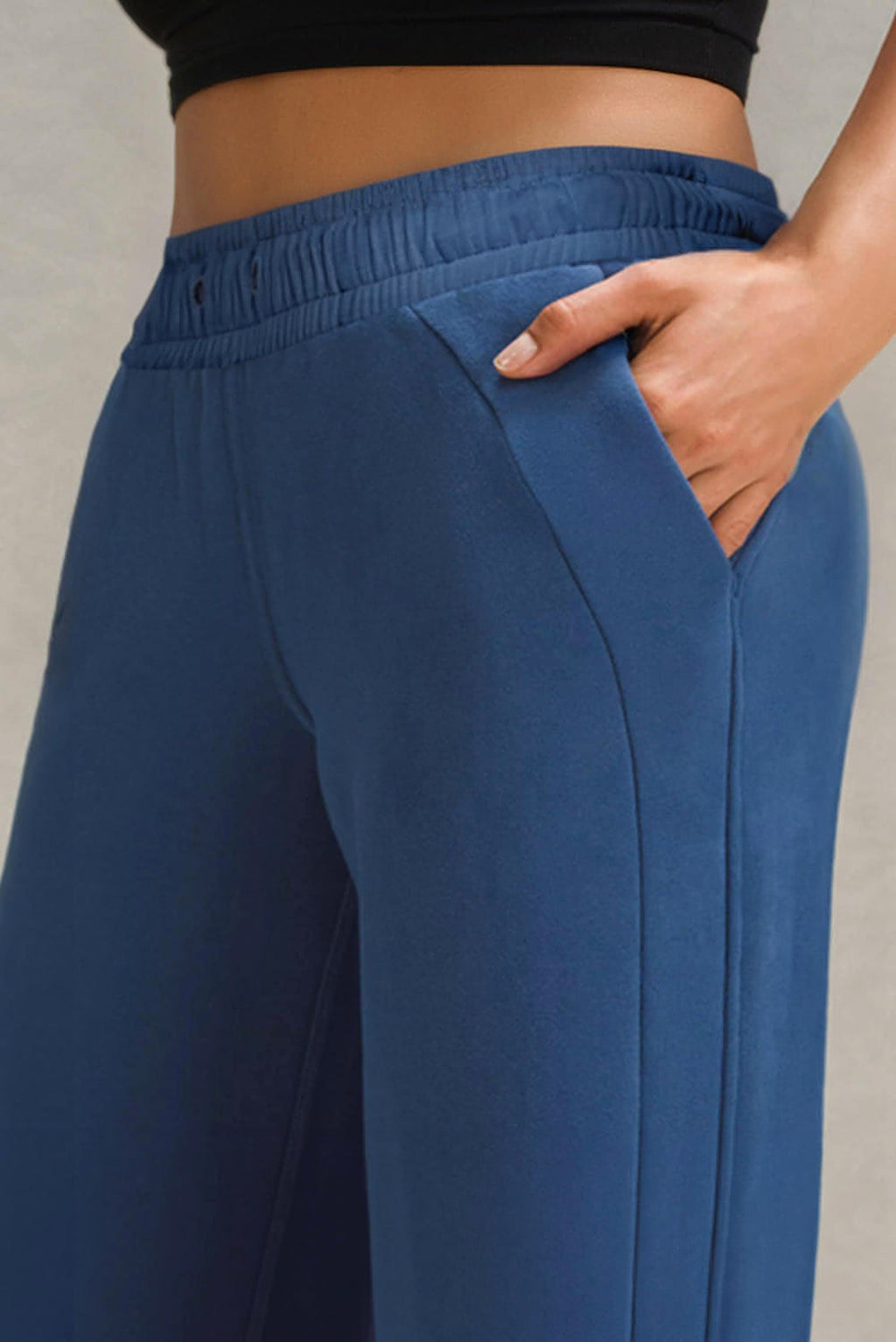 Sail Blue Drawstring High Waist Wide Leg Pocketed Sweatpants - enhanced image 4