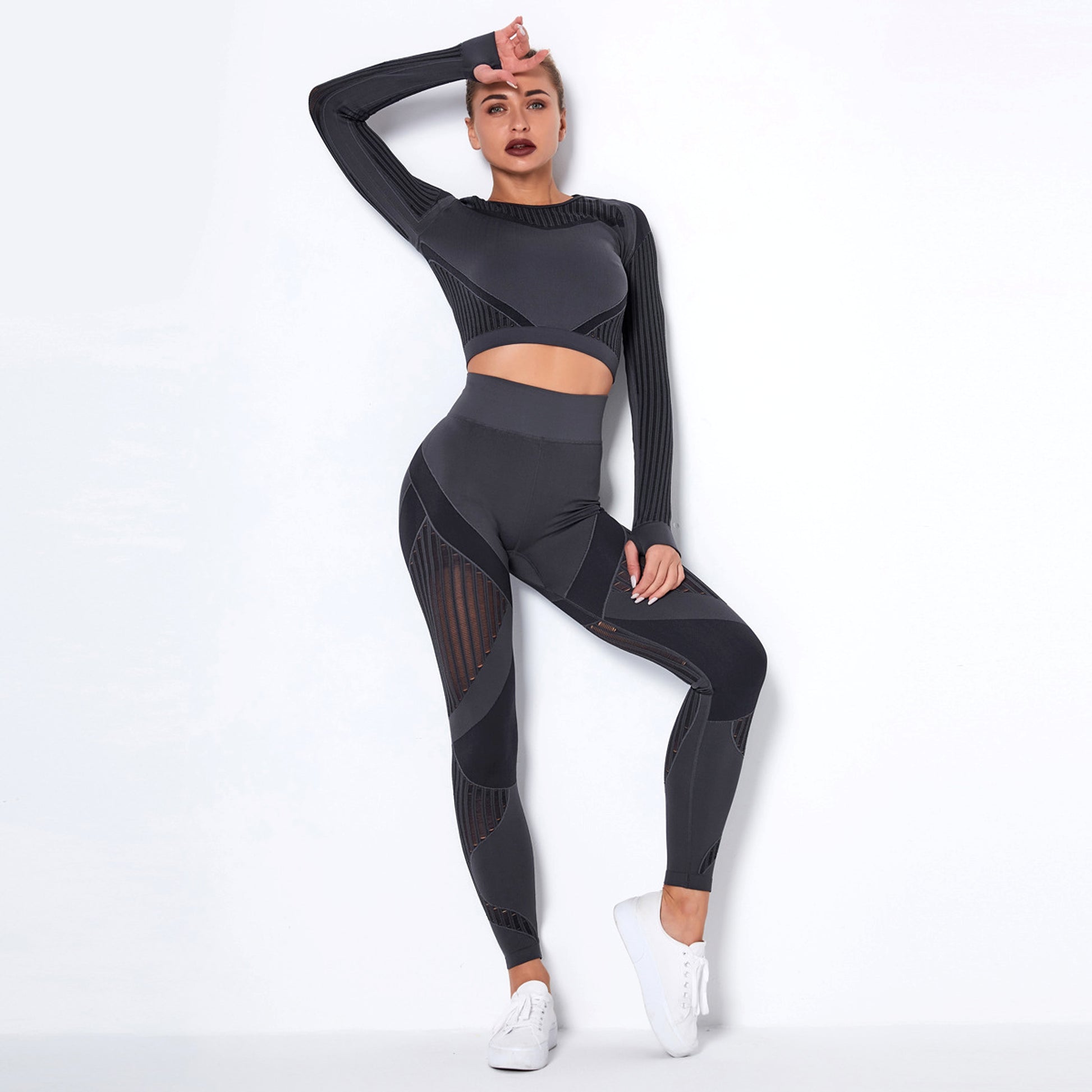 Seamless Knitted Absorbent Yoga Long-Sleeved Suit Yoga Wearsuit - enhanced image 4