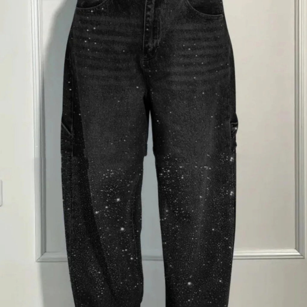 Shiny Straight-Leg Glitter Jeans with Pockets – Wide Leg Pants for Women - enhanced image 4