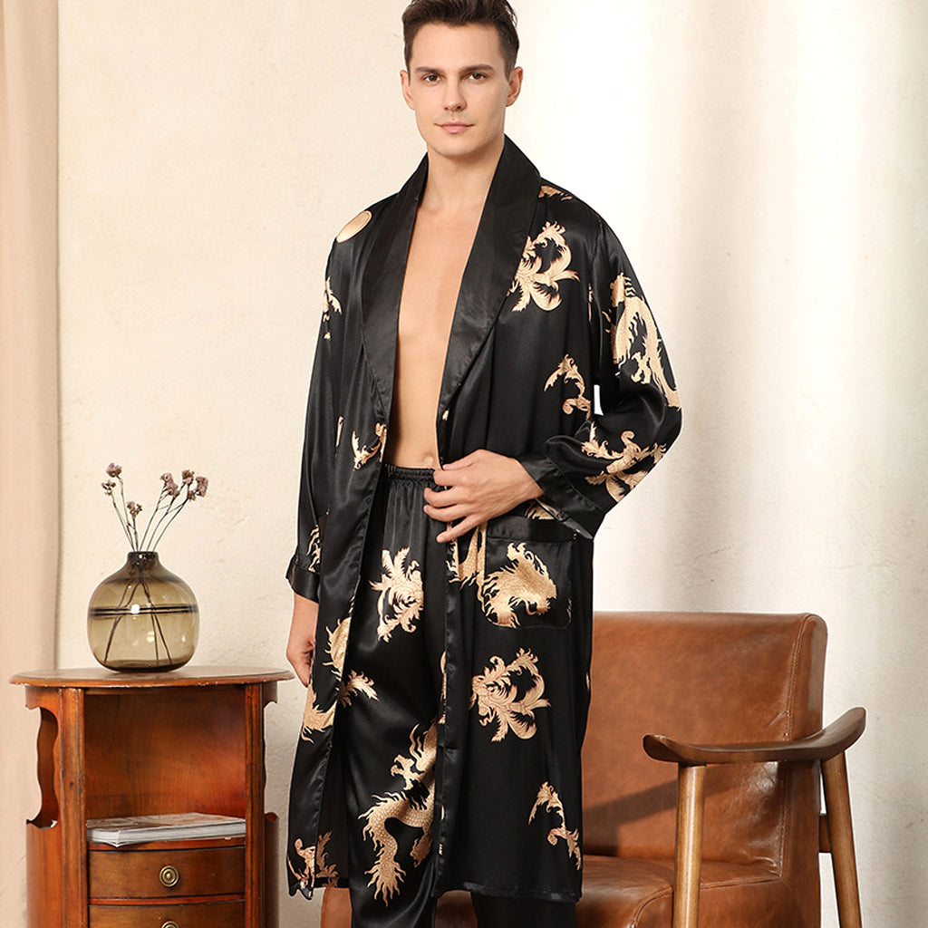 Silk Robe Pants Pajama Set - enhanced image 4