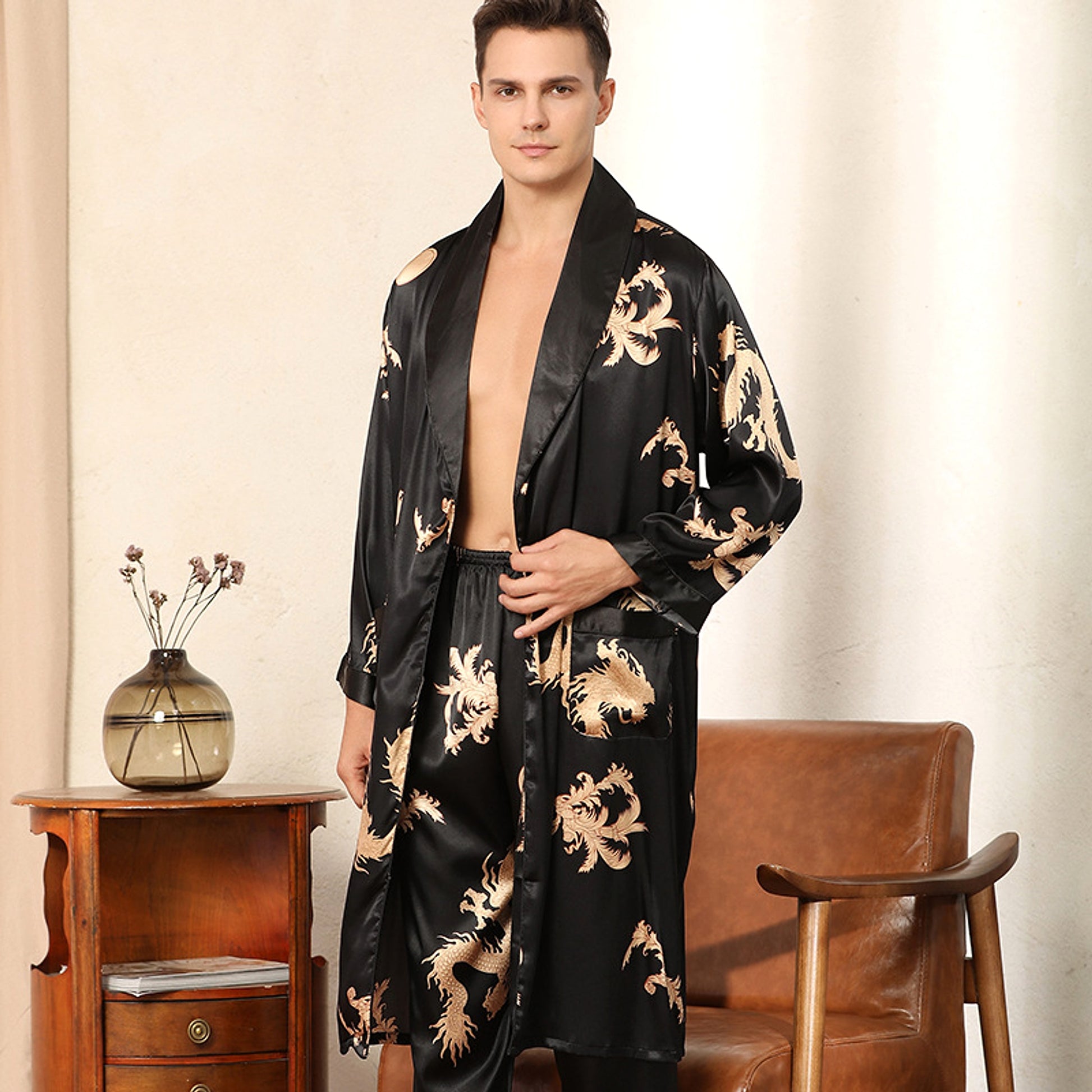 Silk Robe Pants Pajama Set - enhanced image 4