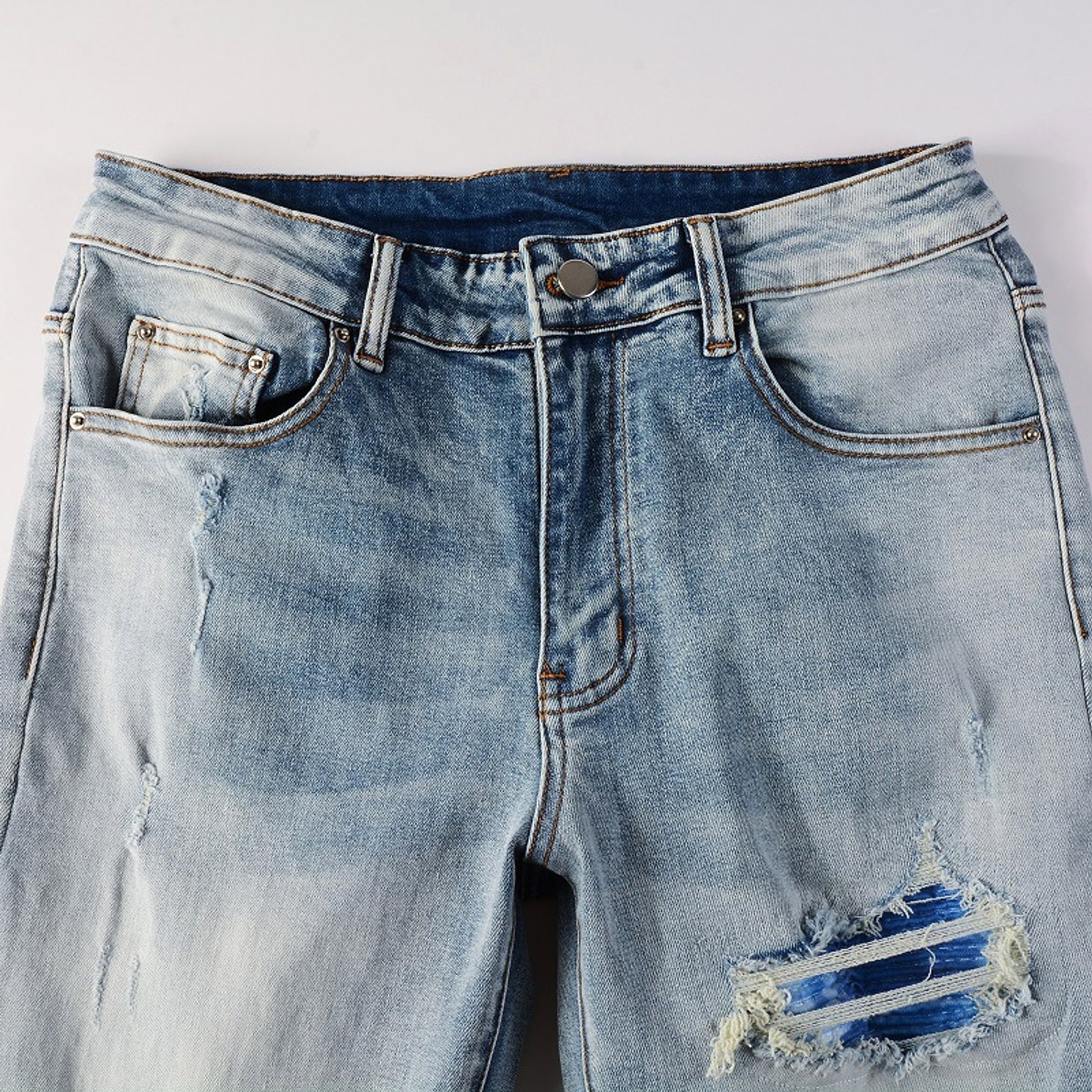 Slim Elastic Hole Skinny Pencil Trousers Jeans Men - enhanced image 4