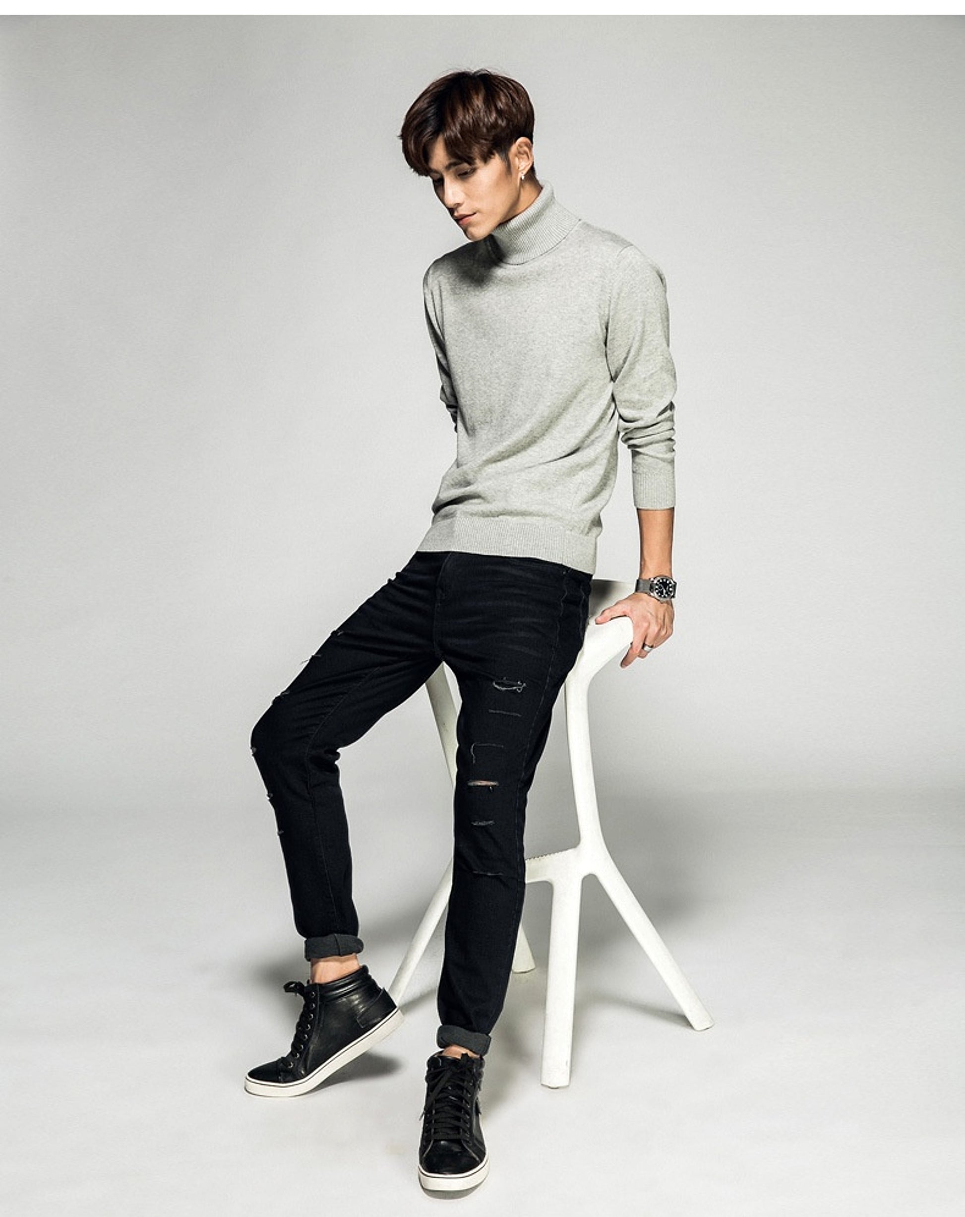 Solid Color Long Sleeve Turtleneck Pullover Men's Base Sweater - enhanced image 4