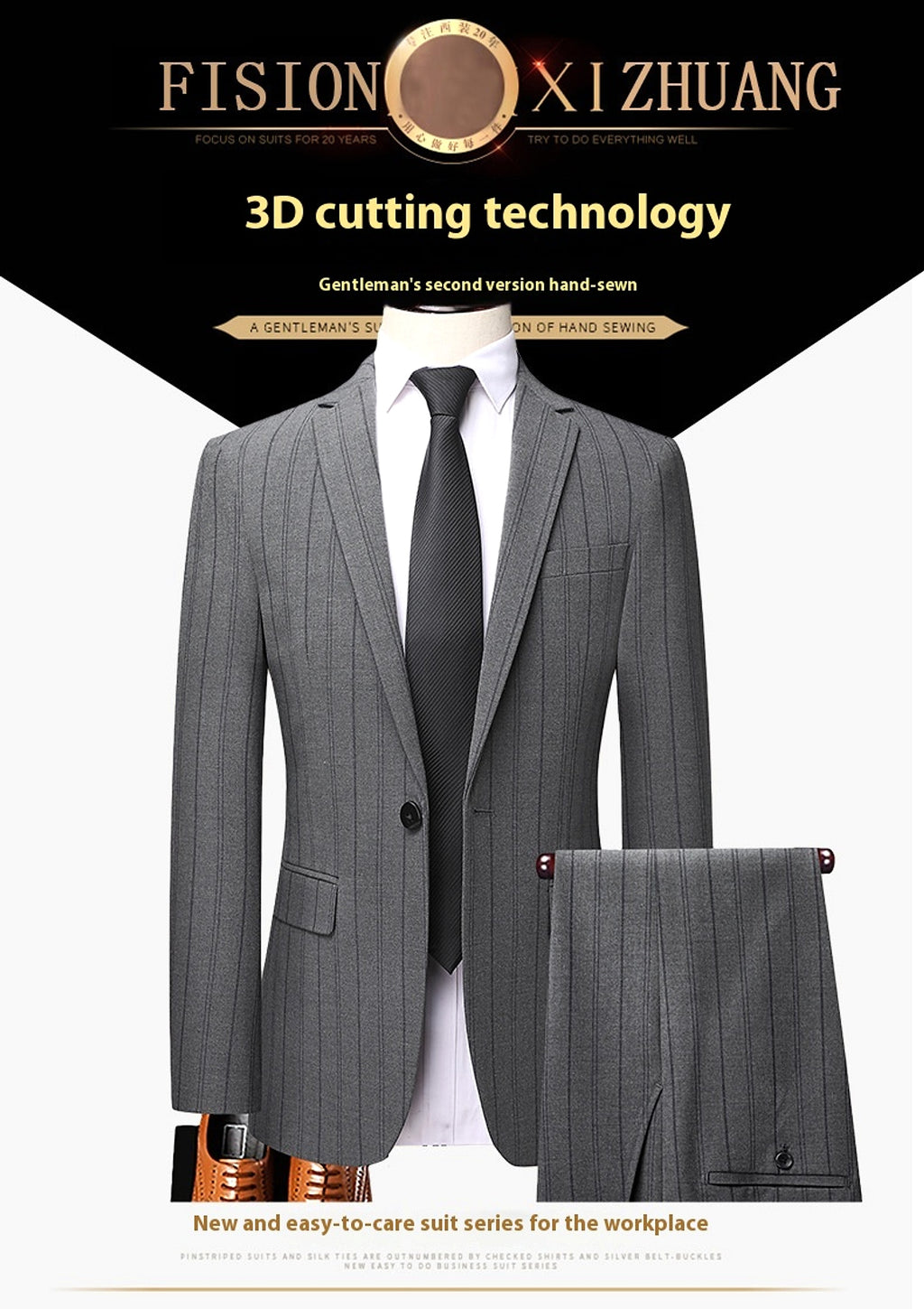 Graysven™ – Slim Striped Wedding & Business Suit - enhanced image 4