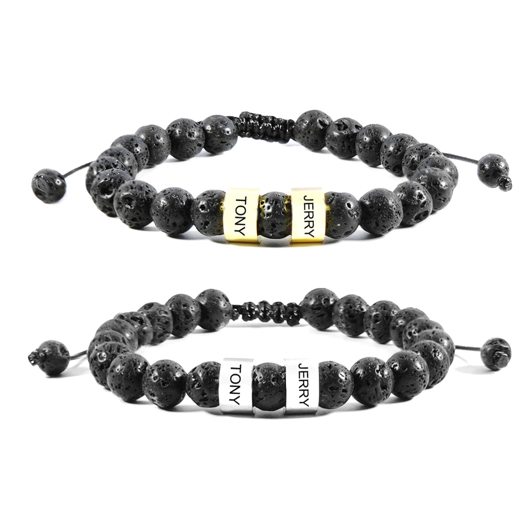 Stainless Steel Bead Bracelet – Adjustable Black Lava Stone Bracelet - enhanced image 4