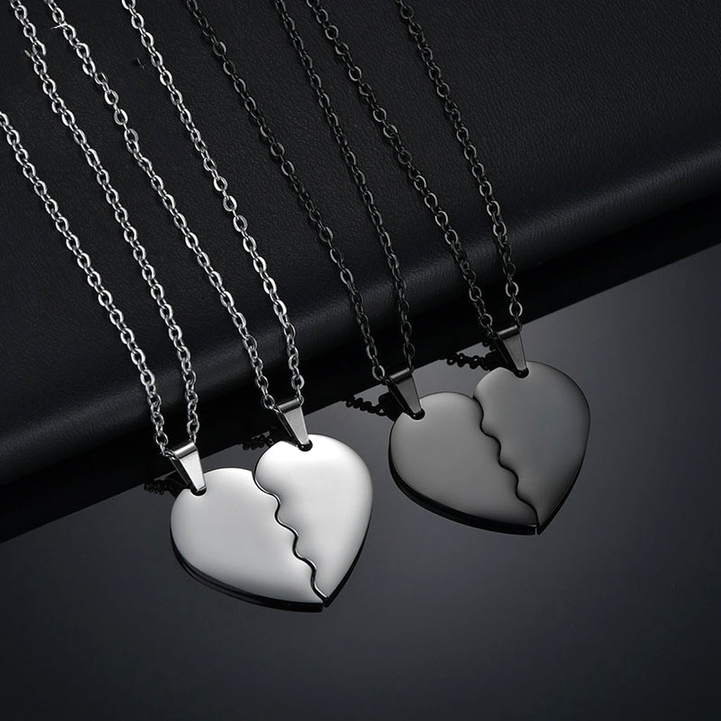 Stainless Steel Double Half Heart Puzzle Necklace - enhanced image 4
