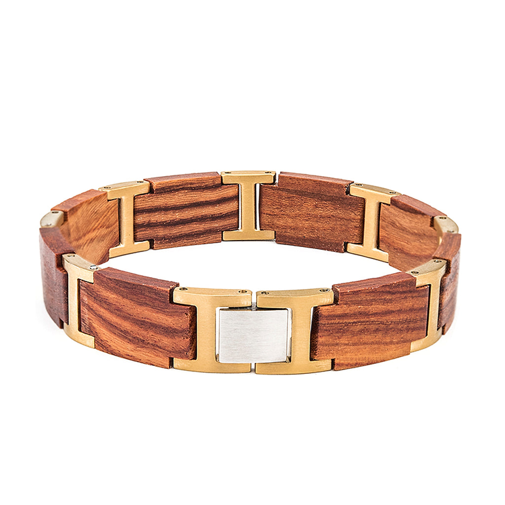 Stainless Steel Inlaid Wood Vintage Bracelet - enhanced image 4