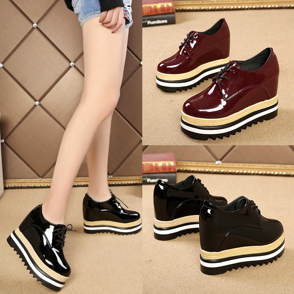 Student All-match Patent Leather Single Shoe Lace Up Casual Platform Platform Shoes - enhanced image 4