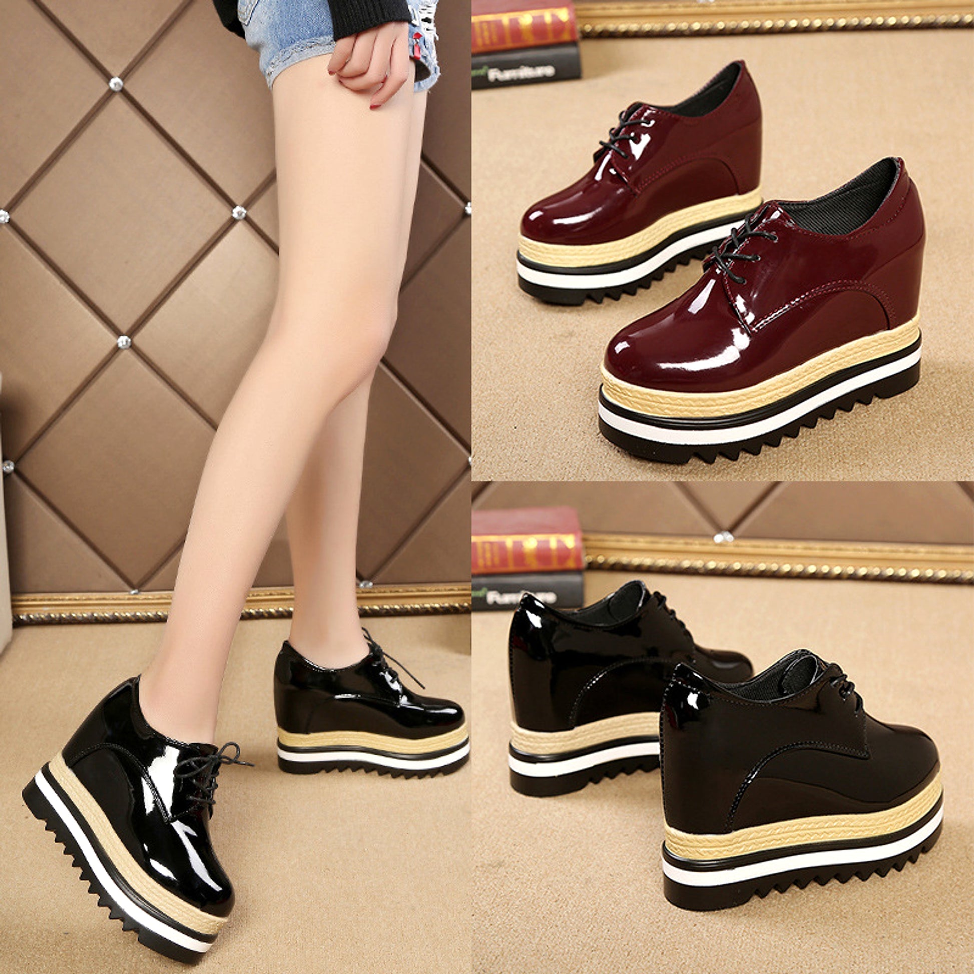 Student All-match Patent Leather Single Shoe Lace Up Casual Platform Platform Shoes - enhanced image 4