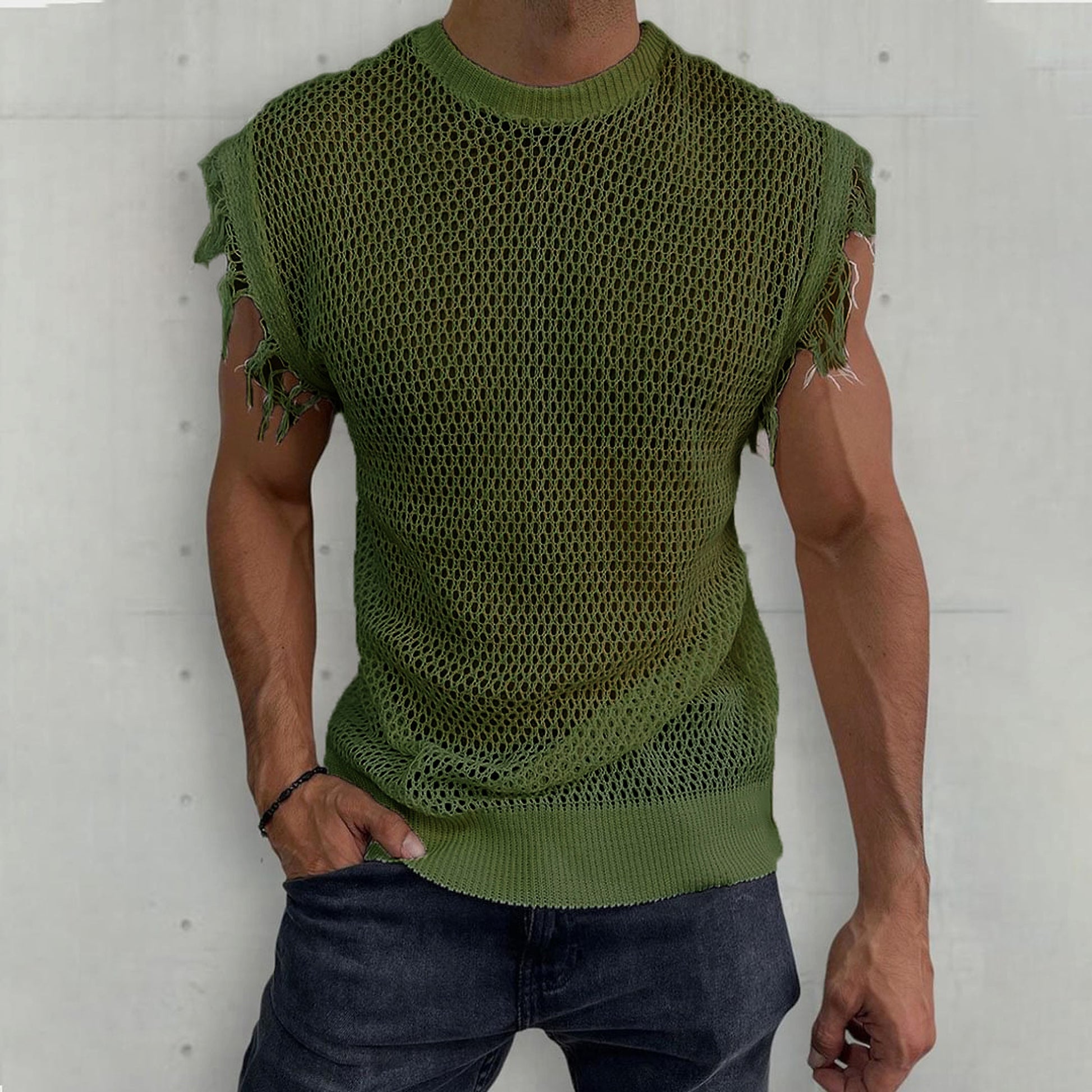 Summer Knitted Vest Round Neck Sleeveless T-Shirt (Tank-Top) Men - enhanced image 4