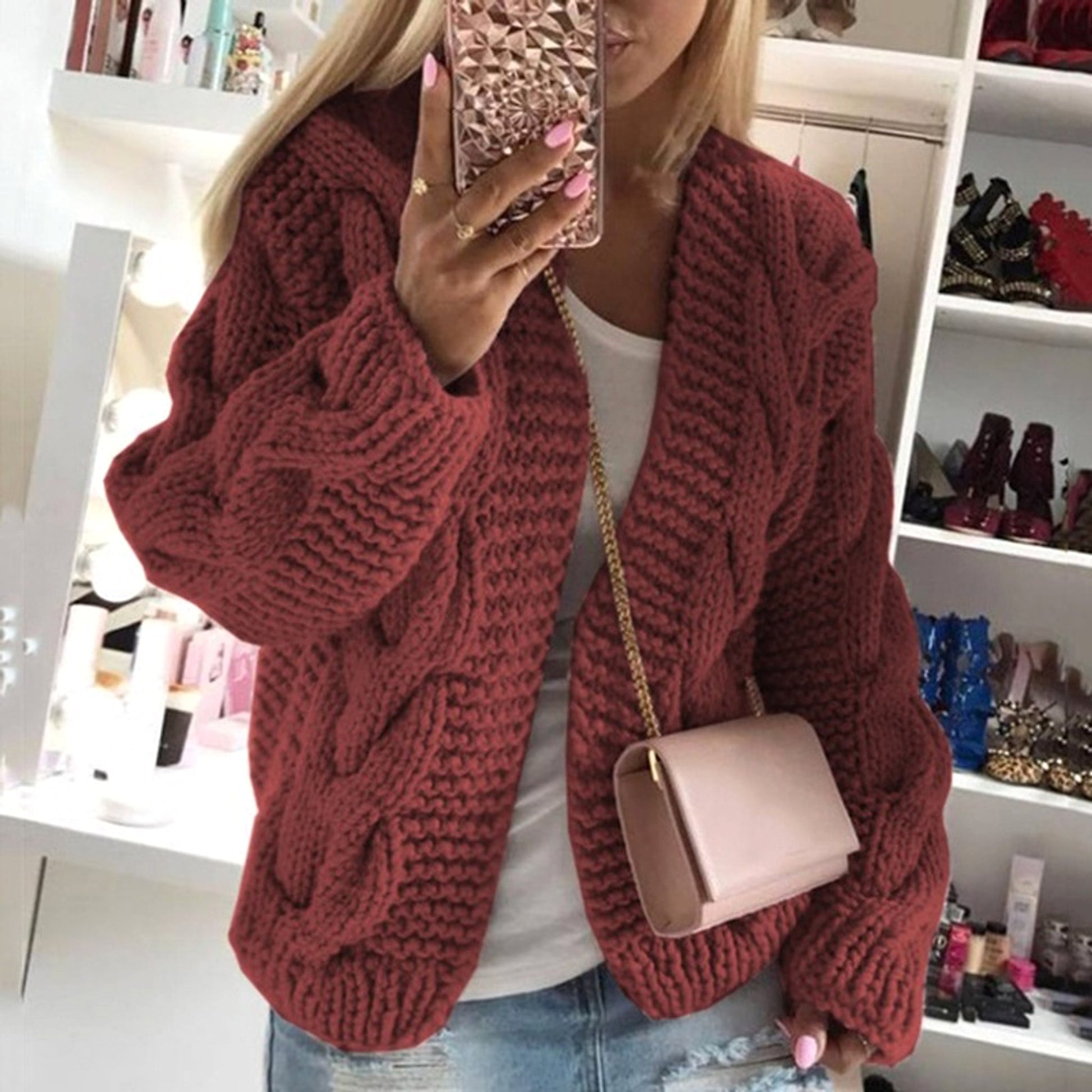 Sweater Women's Thick Thread Twist Knitted Cardigan Sweater - enhanced image 4