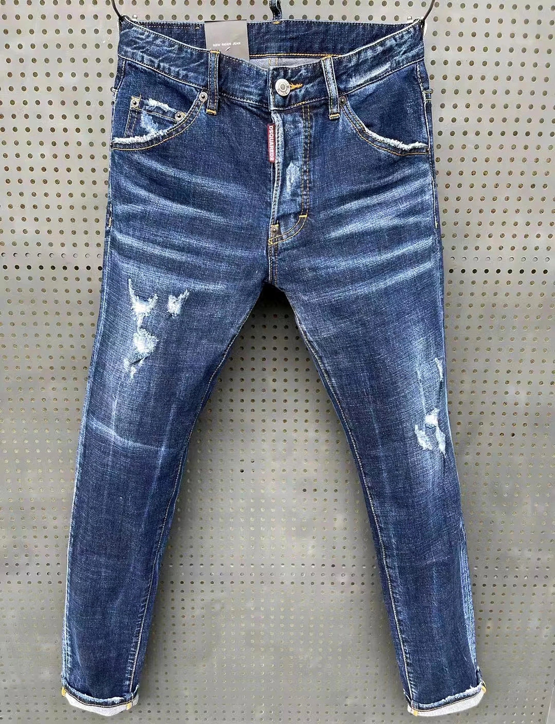 A1. Tatting Splash Paint Men's Slim-fit Patch Stretch DSQ Jeans - enhanced image 4