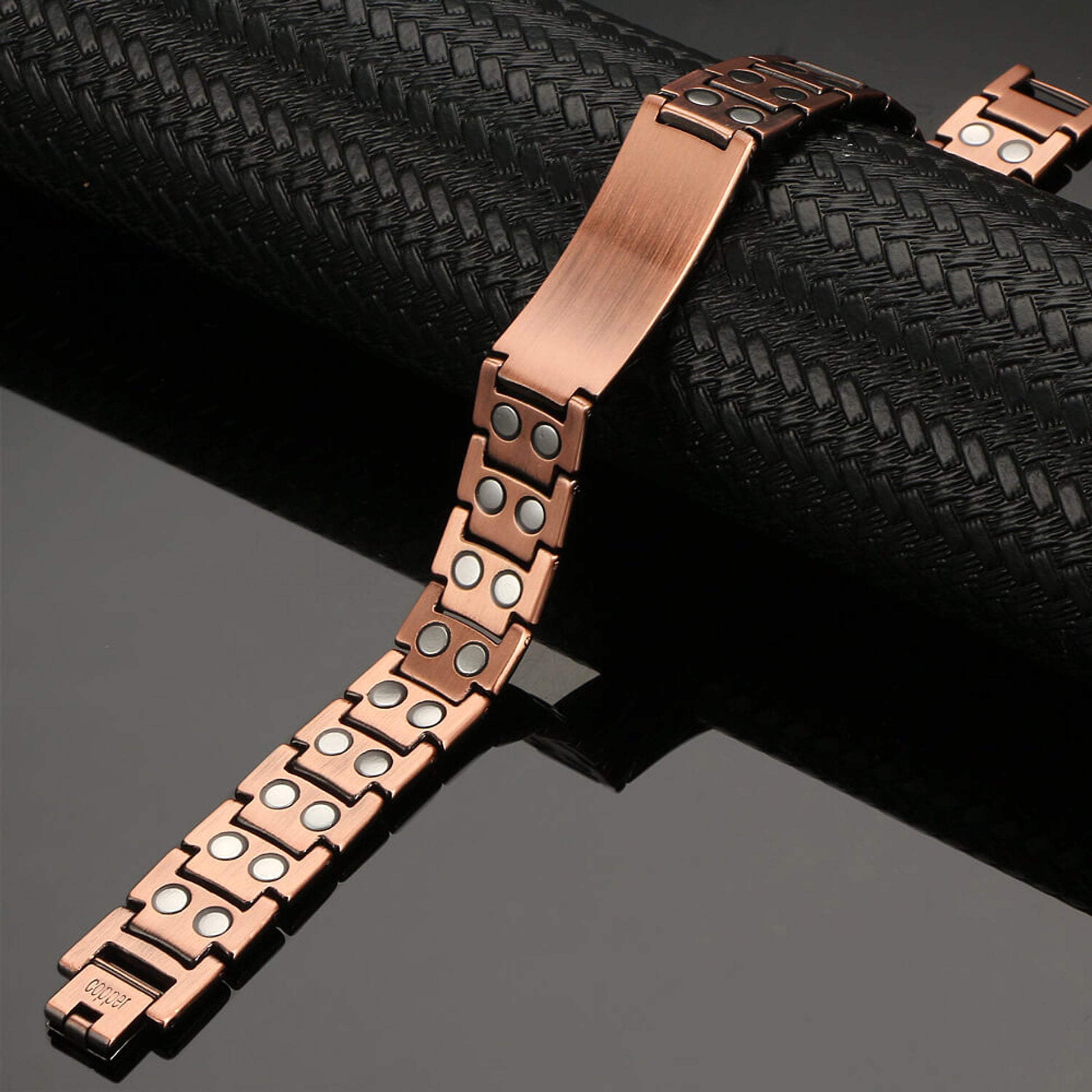 Turtle Back Double Row Magnet Red Copper Bracelet Men's Bracelet - enhanced image 4