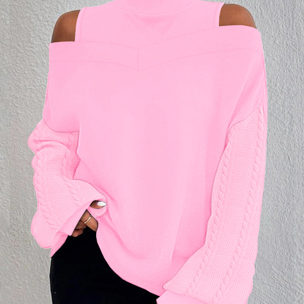 Twist Patchwork Cold-shoulder Long-sleeved Sweater Top Women - enhanced image 4