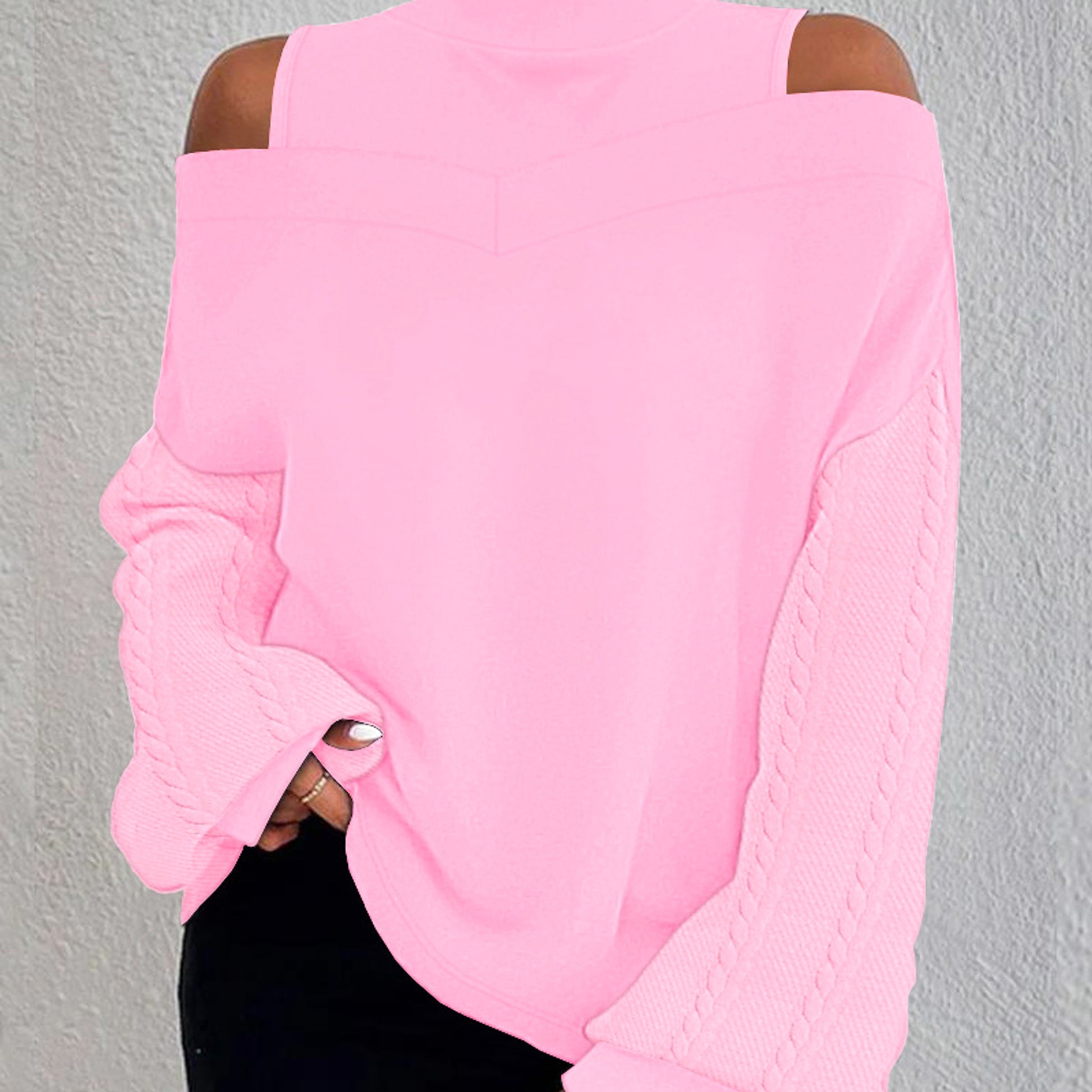 Twist Patchwork Cold-shoulder Long-sleeved Sweater Top Women - enhanced image 4