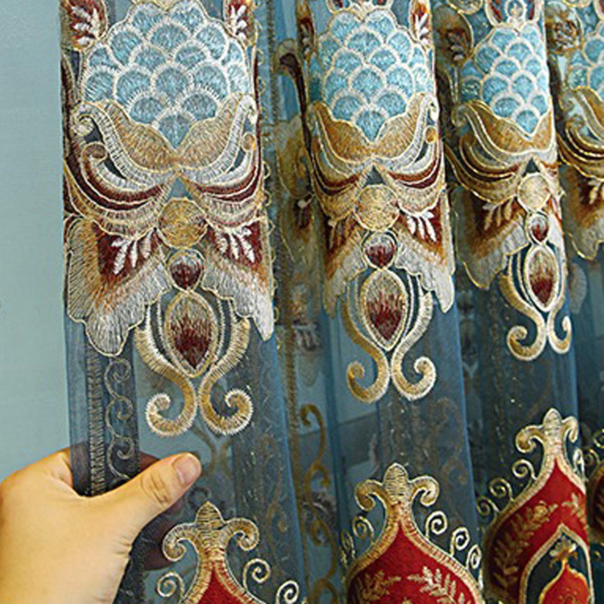 VeluRomi™ – Modern Velvet Embroidered Curtains for Light-Proof Elegance - enhanced image 4