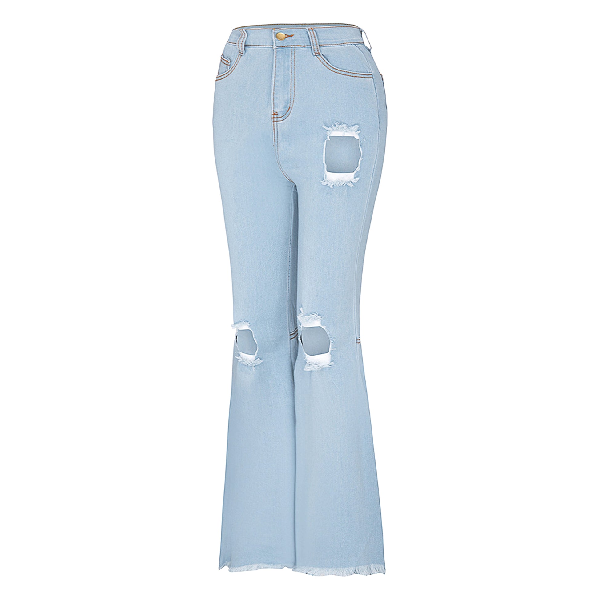 Vintage shredded solid color flared jeans women - enhanced image 4