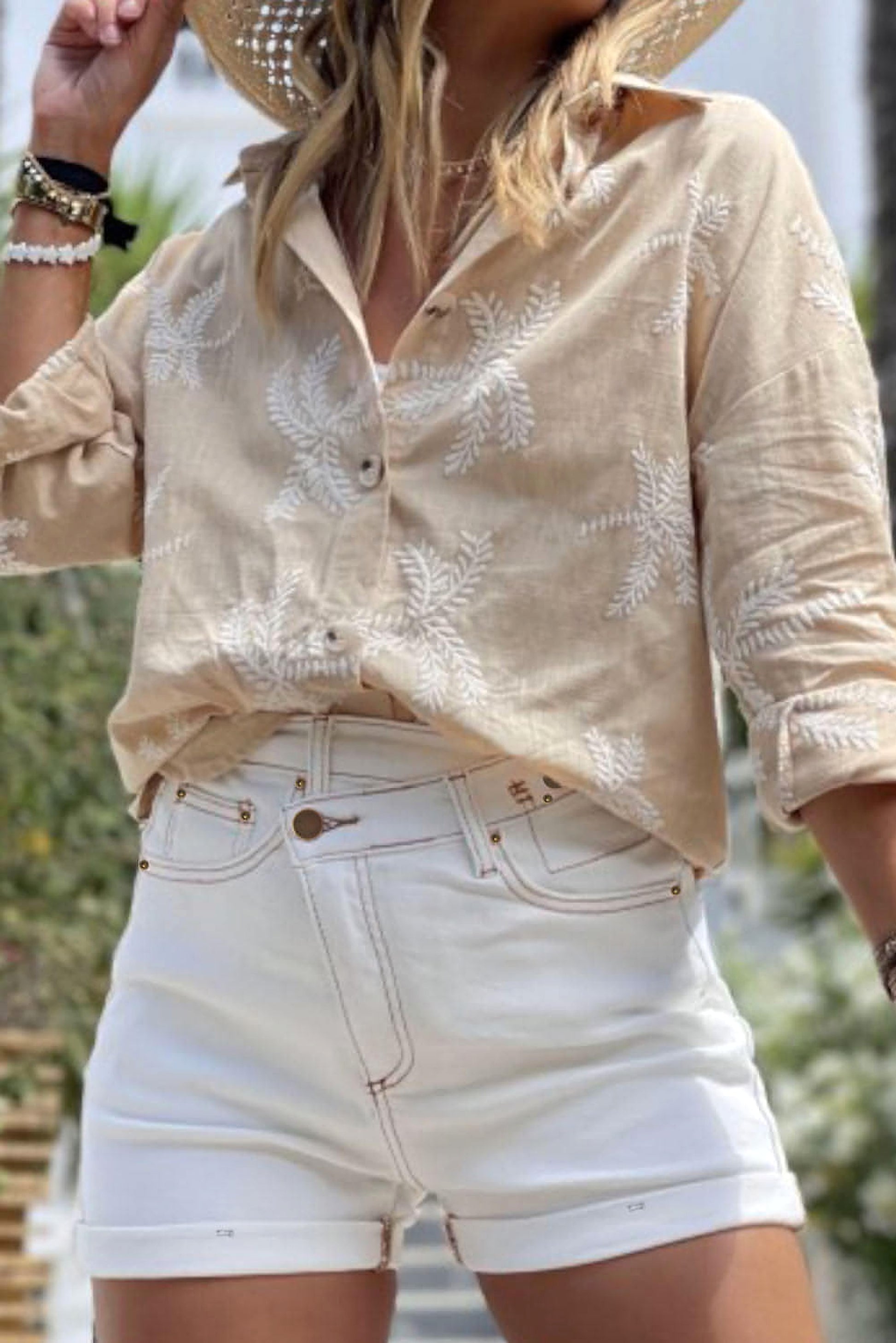 White Asymmetric Waist Design Stylish Denim Shorts - enhanced image 4