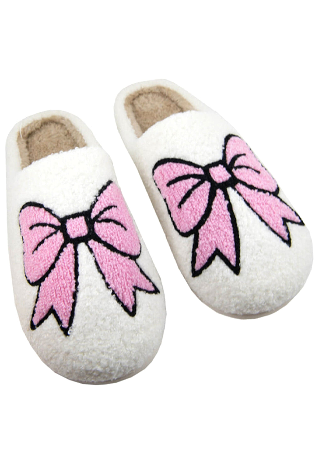 White Cute Bowknot Pattern Fuzzy Winter Home Slippers - enhanced image 4