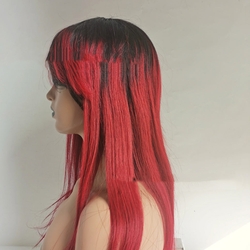 LuxeFlow Hair Real Human Hair Wig - DARK/RED - enhanced image 4