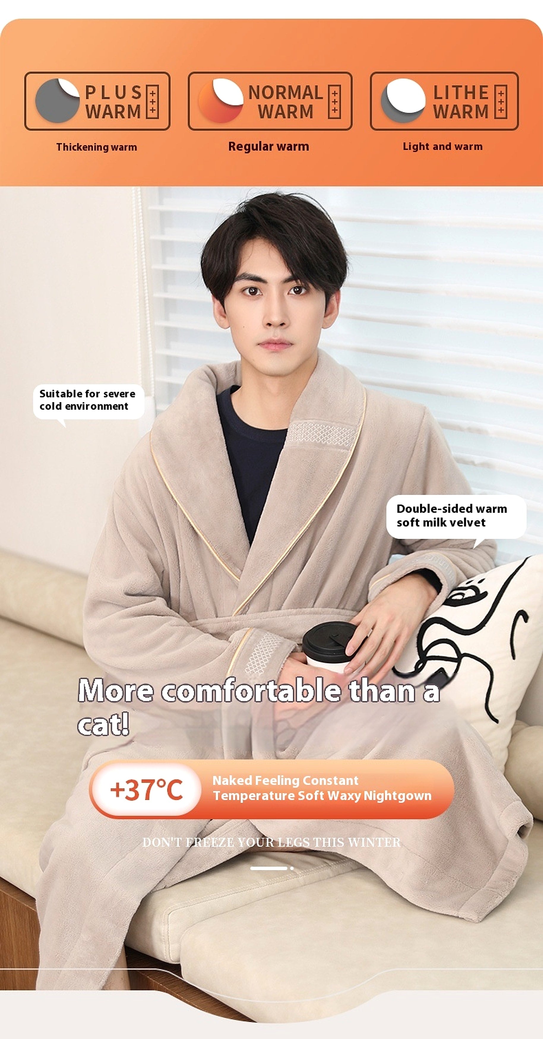 Winter Fleece Lining Plus Size Milk Fiber Homewear Mid-length Men's Pajamas - enhanced image 4