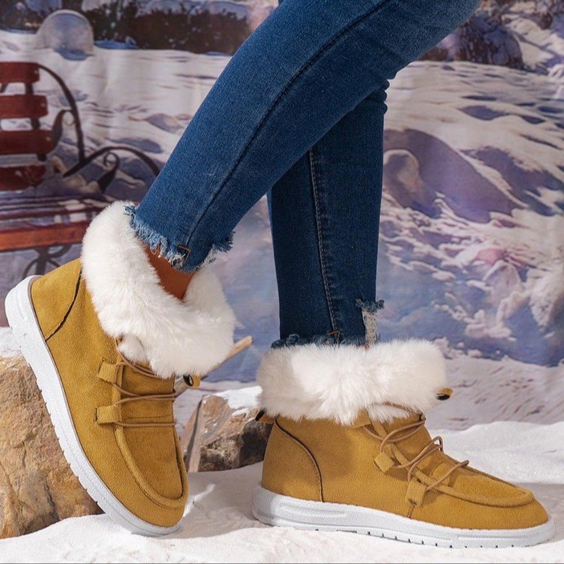 Winter Fleece Snow Boots For Women New Style Furry Casual Flat Plush Shoes Women's Warm Ankle Boots - enhanced image 4