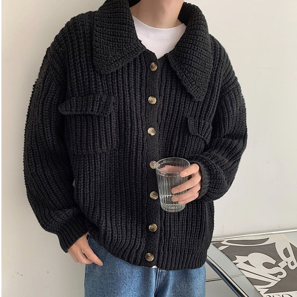 Winter Lapel Sweater Single-breasted Men's Loose Cardigan - enhanced image 4