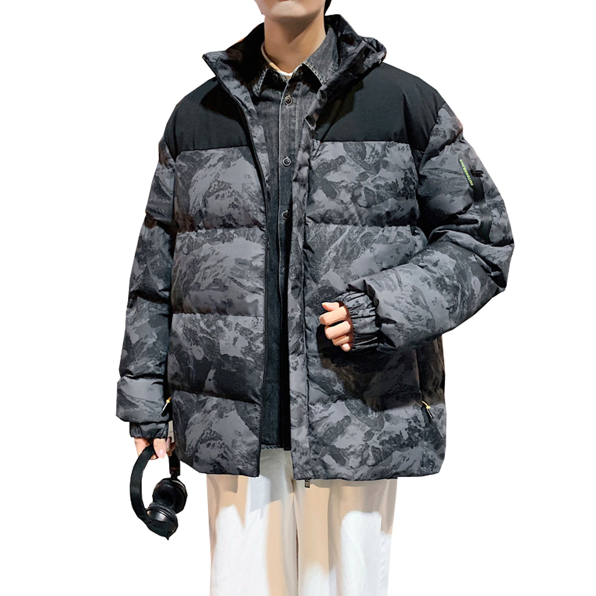 Winter Men's Camouflage Hooded Down Cotton Jacket - enhanced image 4