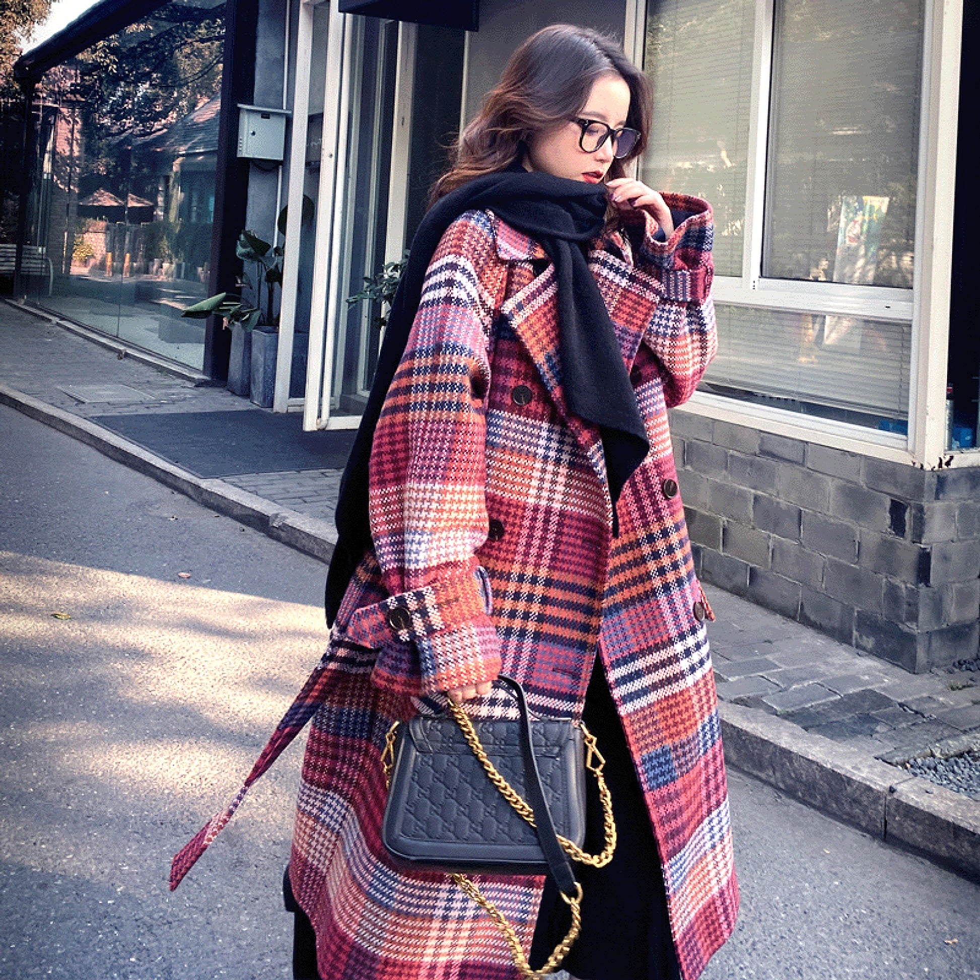 Winter New Plus Size Women's Thick Woolen Retro Check Woolen Coat Jacket - enhanced image 4