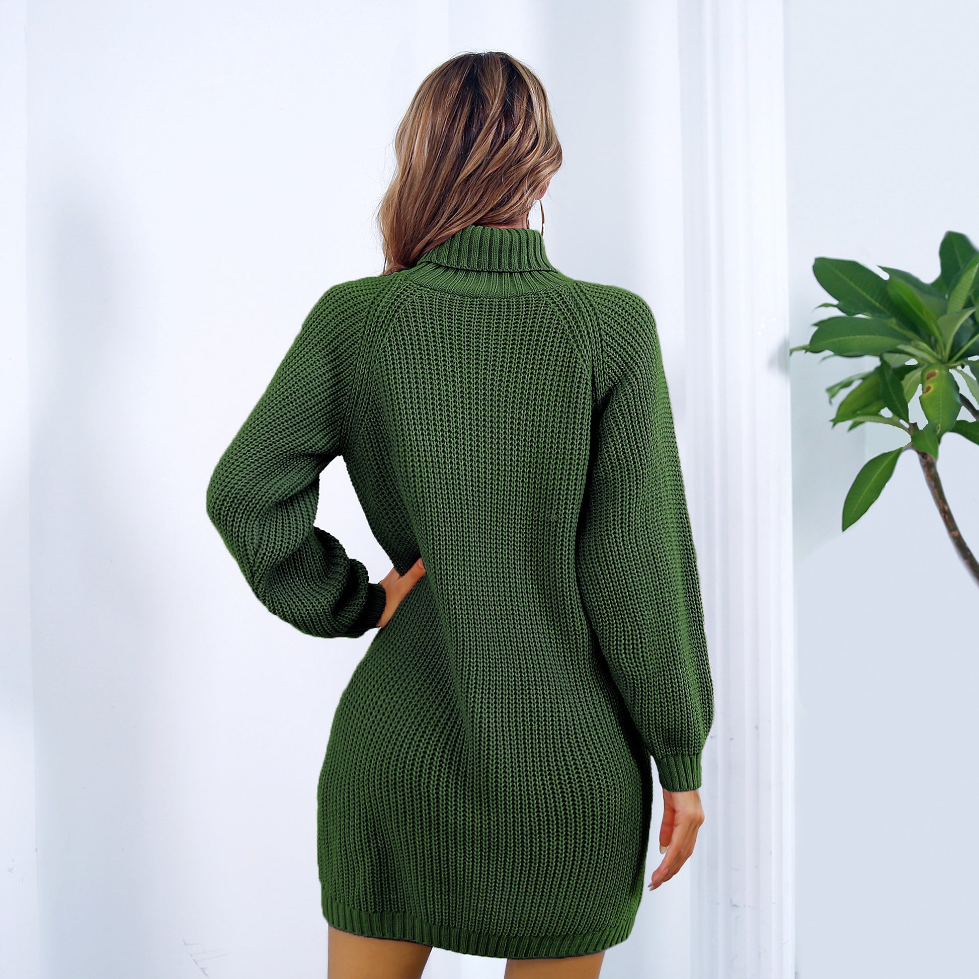 Winter Turtleneck Long Sweater Dress With Button Design Leisure Clinch Long Sleeve Base Sweater Women - enhanced image 4