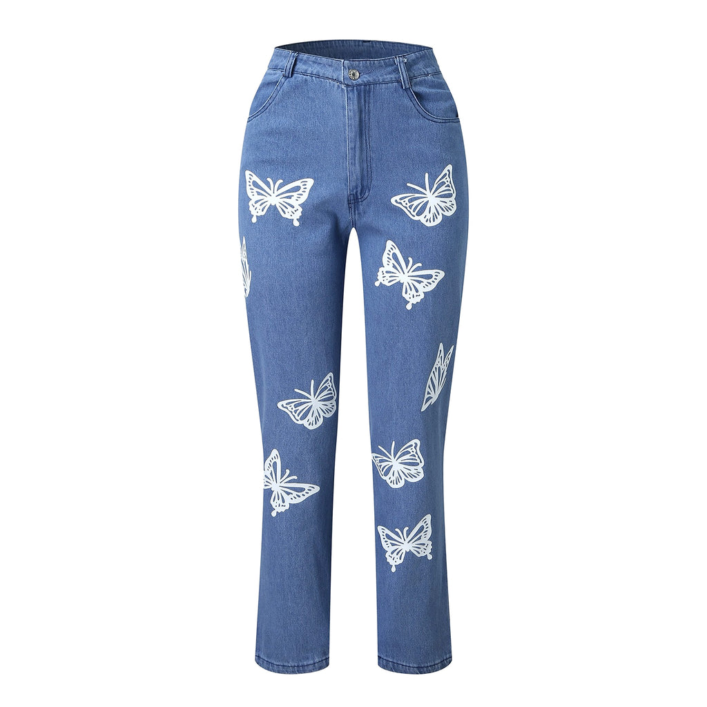 Women’s Wide-Leg Butterfly Jeans – Hot-Flower Vintage Statement Pants - enhanced image 4