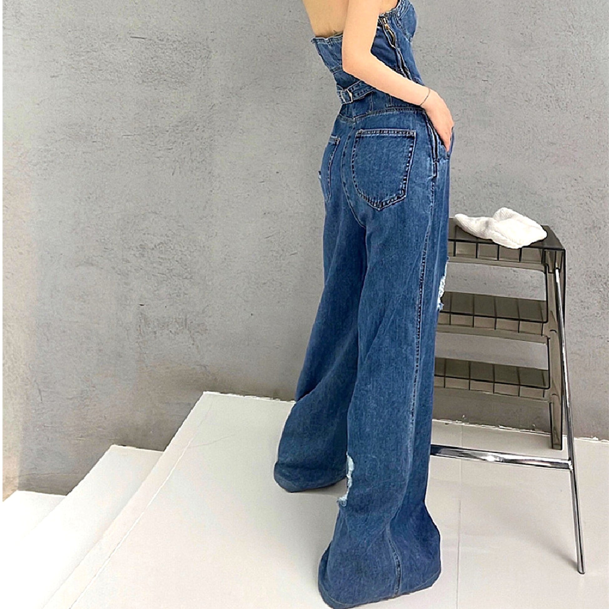 Women's  Bra Denim Jumpsuit - enhanced image 4