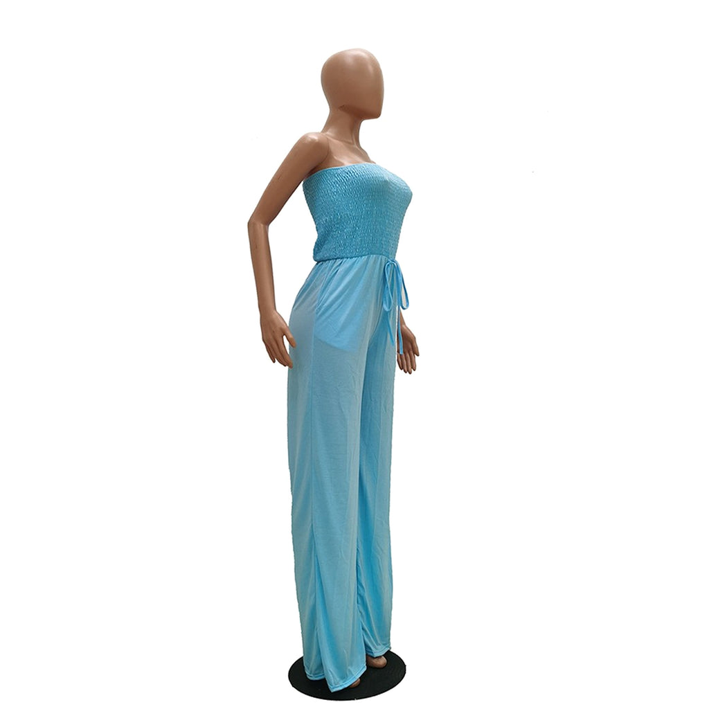 Women's Clothing Casual Square Shoulder Chest-wrapped Wide-leg Jumpsuit - enhanced image 4