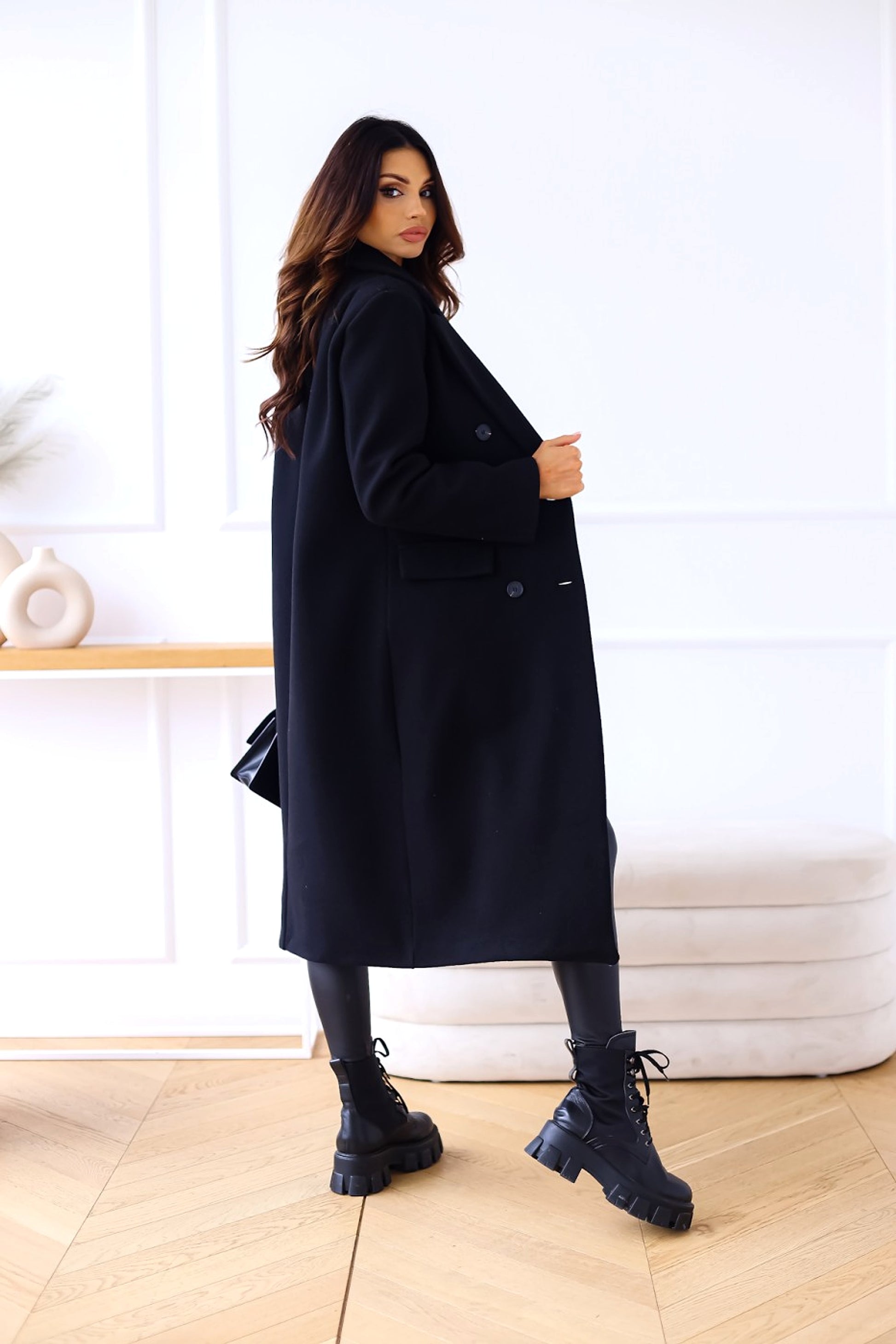 Women's Fashion Simple Double Breasted Long Sleeve Lapel Button Woolen Coat - enhanced image 4