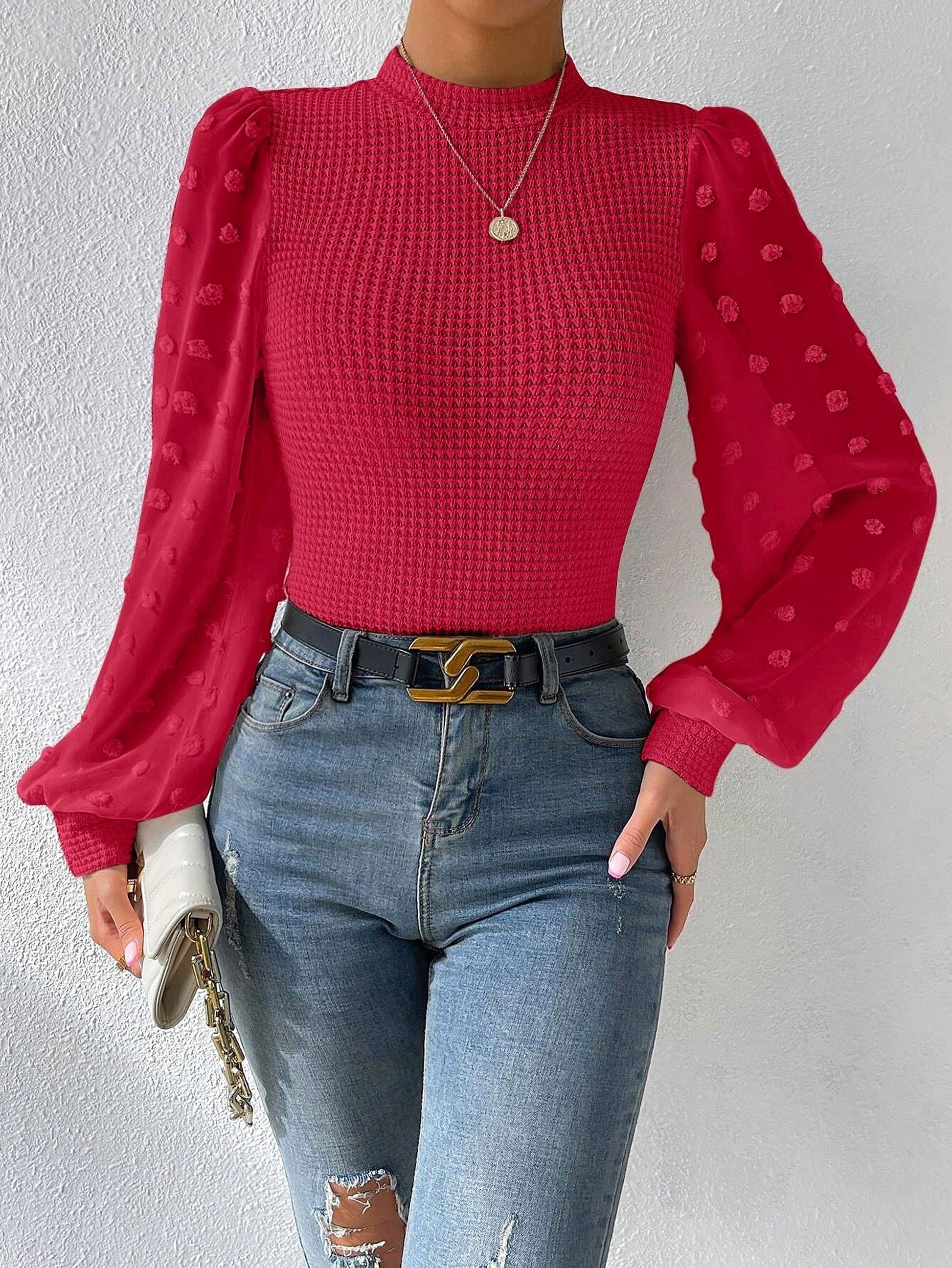 Women's Knitwear Round Neck Stitching Long Sleeve - enhanced image 4