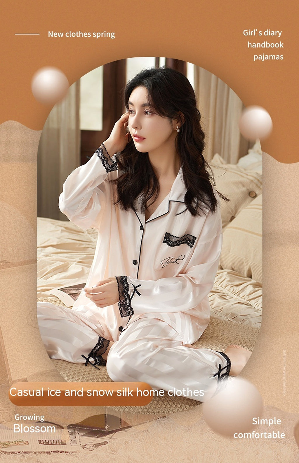 Women's Long-sleeved Ice Silk Thin Homewear Pajamas - enhanced image 4
