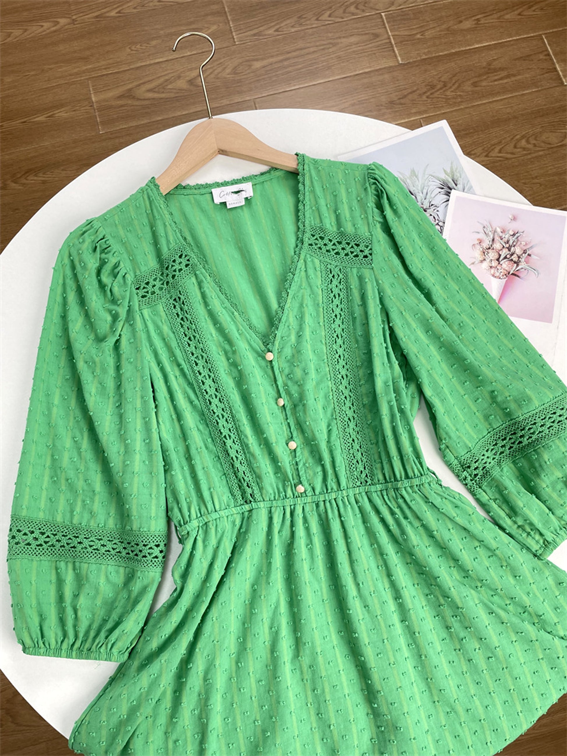 Women's Long Sleeved Jacquard Lace Dress - enhanced image 4