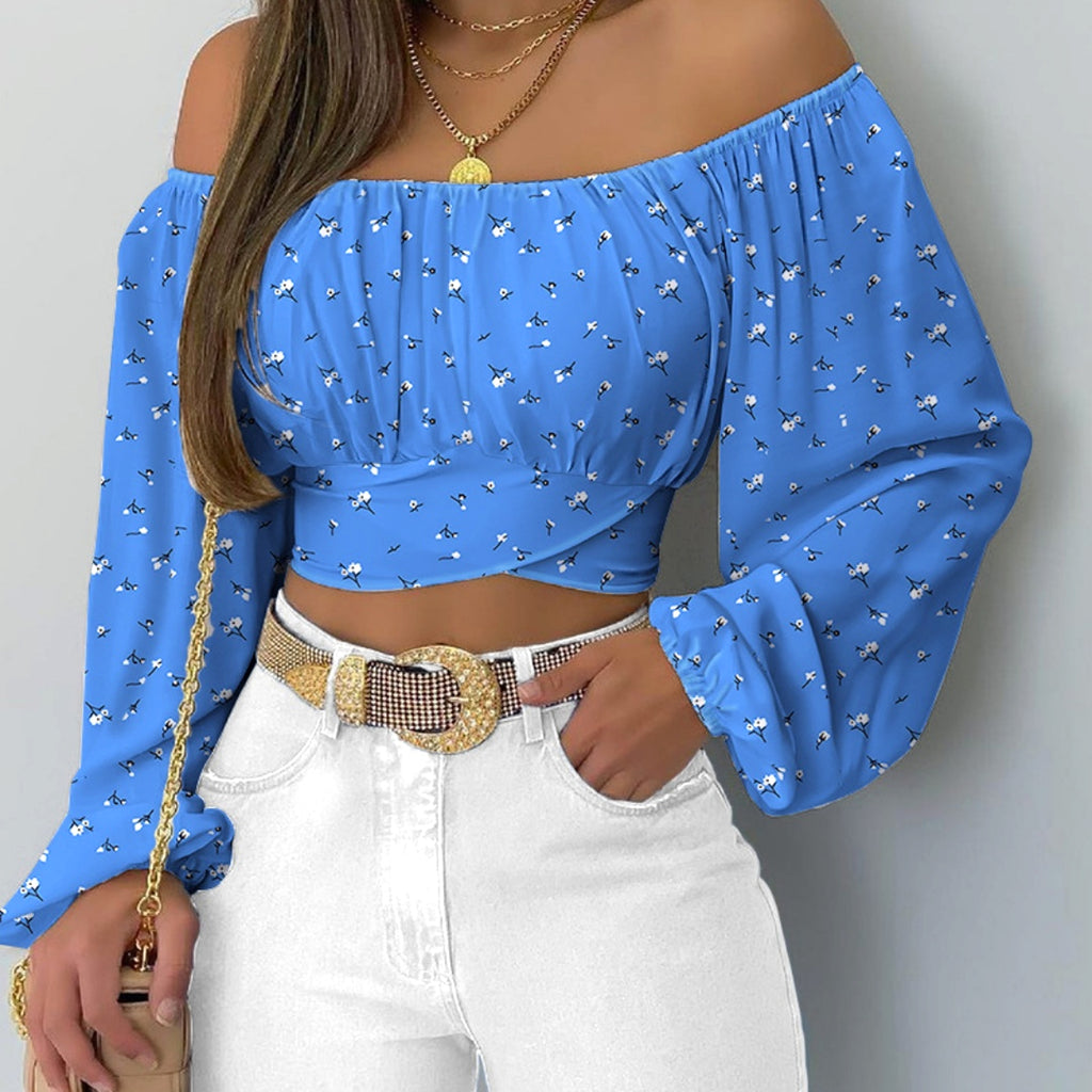 Women's New Off-shoulder Printed Top T-Shirt - enhanced image 4
